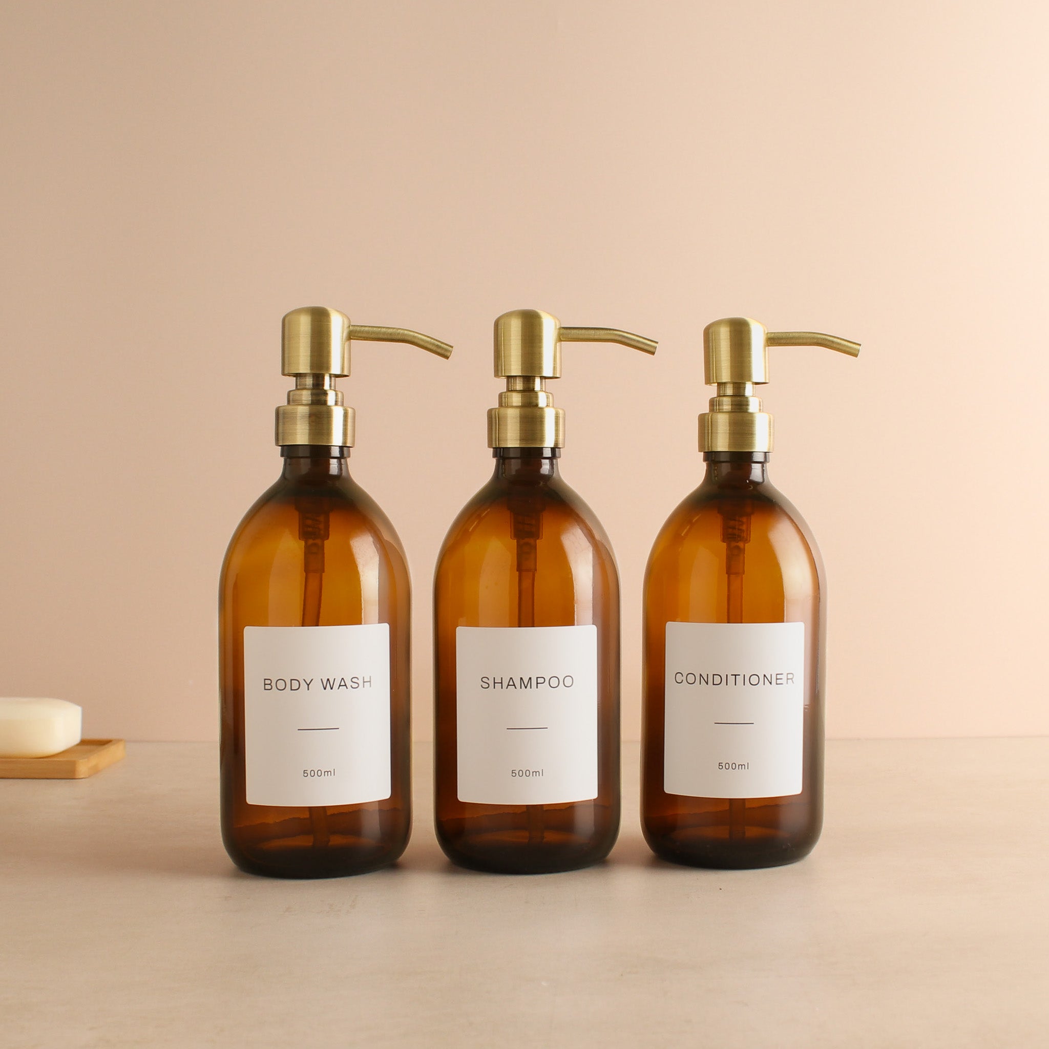 Amber Glass Dispenser Sets