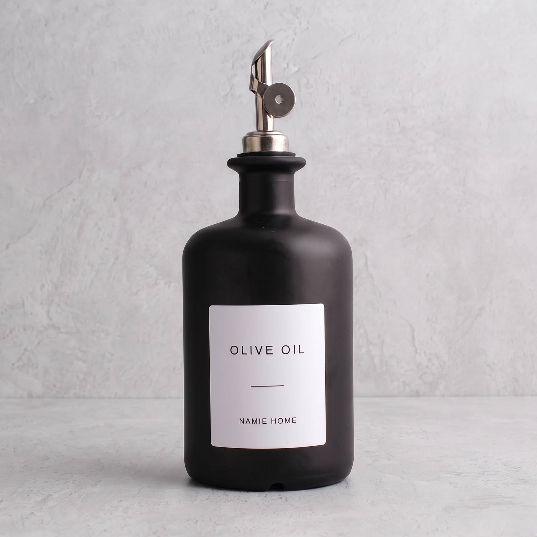 Matte Black Glass Oil Bottle With Label - silver lid