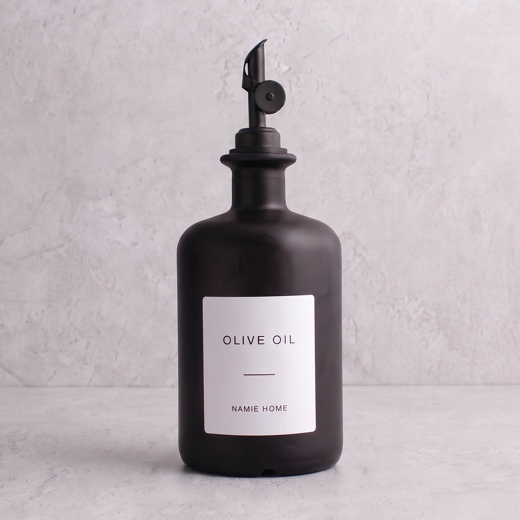 Matte Black Glass Oil Bottle With Label - black lid