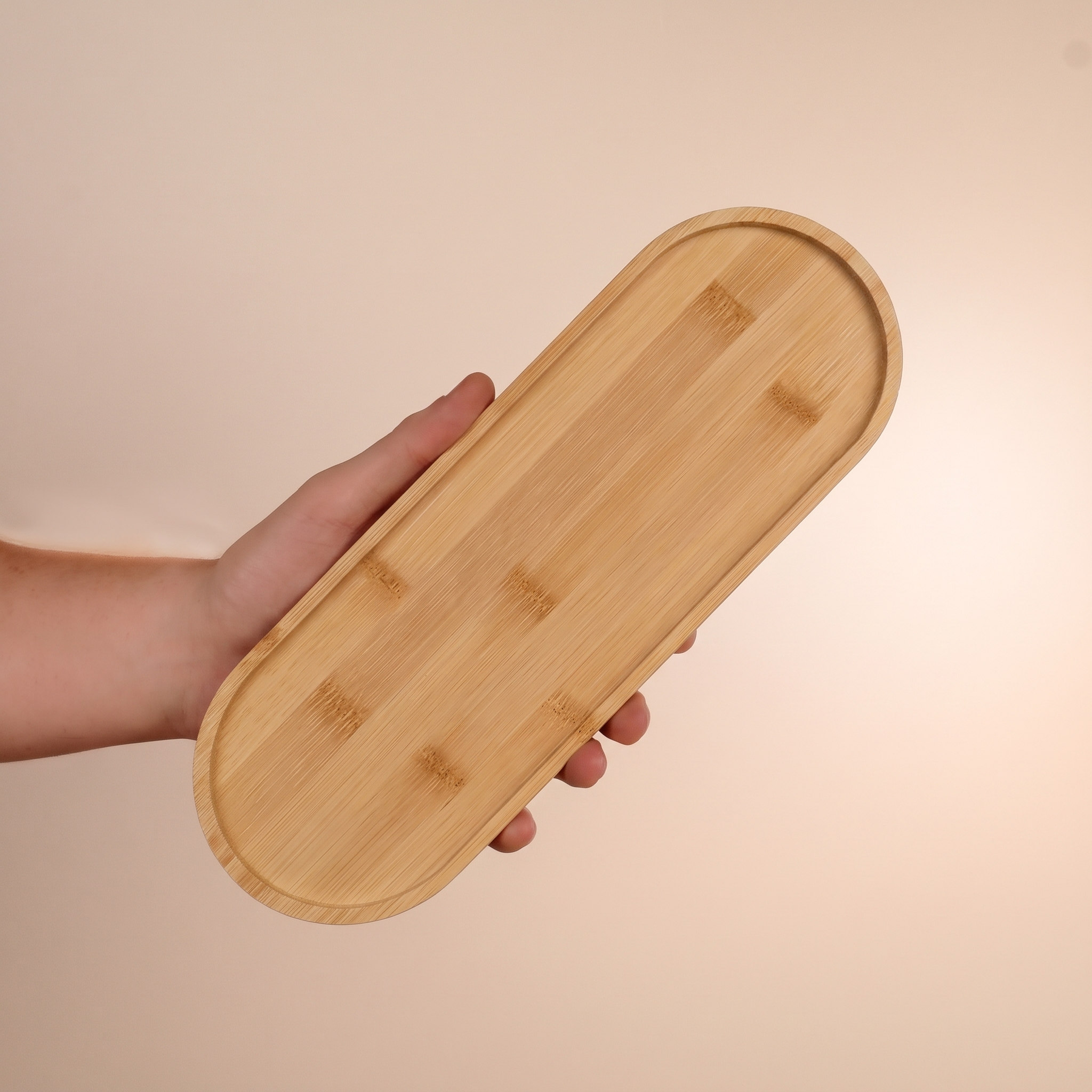 Bamboo Wooden Display Tray held in hand