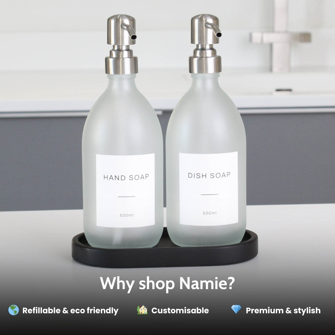 Black Tray & Frosted White Dispenser Double Set - Namie Home