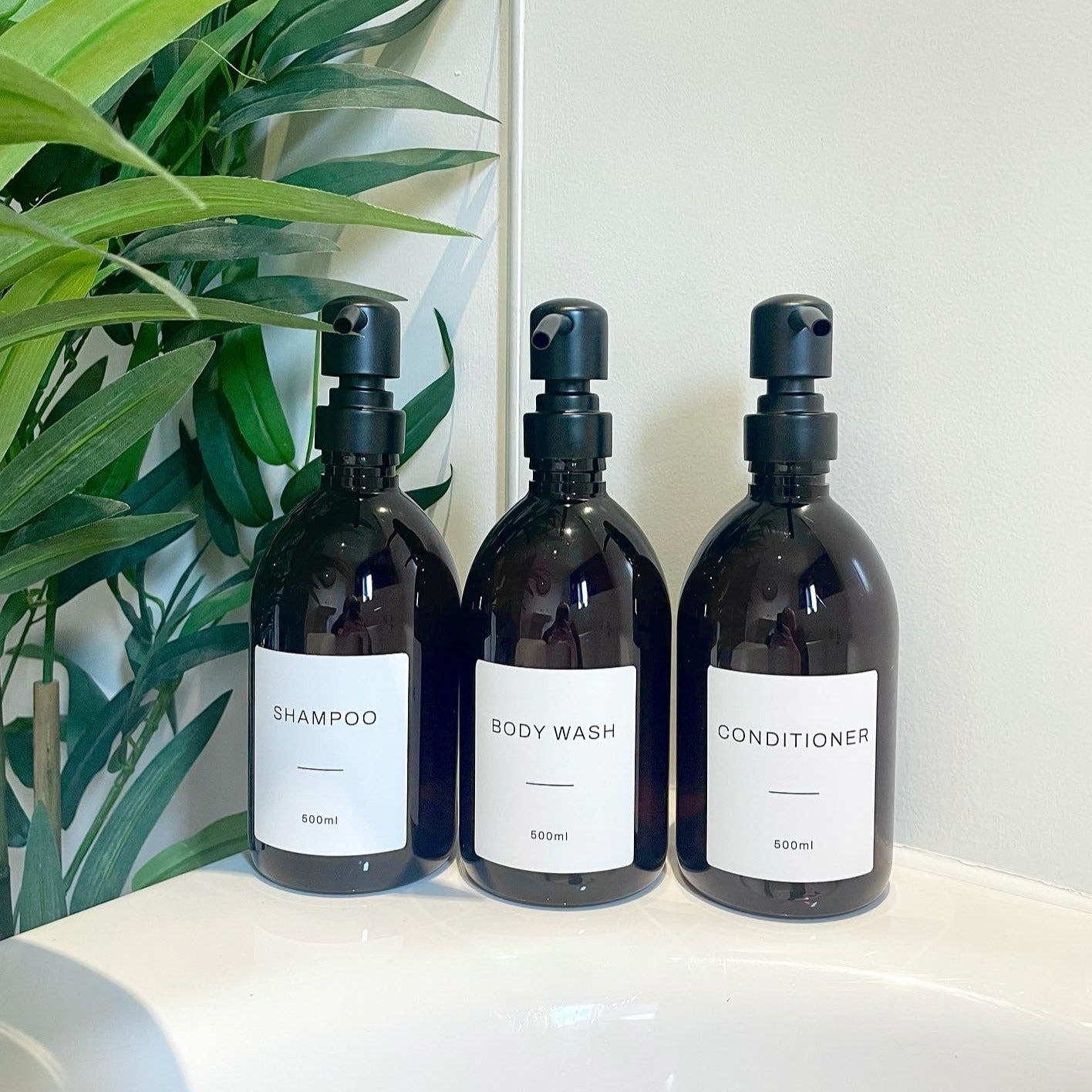 Body Wash, Shampoo & Conditioner Amber Plastic Set - Namie Home