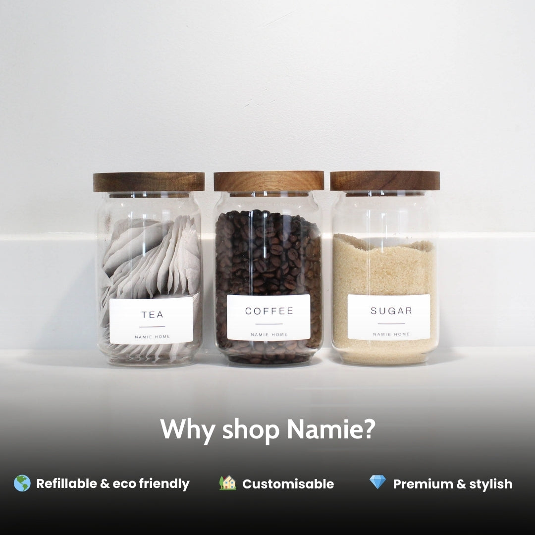 Tea Coffee Sugar Storage Jar Set With Acacia Lids - Namie Home