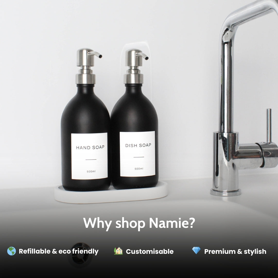 White Tray & Matte Black Dispenser Double Set - Namie Home