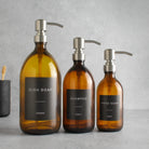 Labelled Amber Glass Dispenser Bottle With Silver Pump - Namie Home