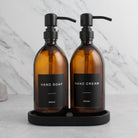 Black Tray & Amber Glass Dispenser Double Set - Namie Home