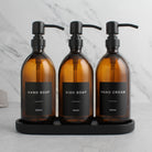 Black Tray & Amber Glass Dispenser Triple Set - Namie Home