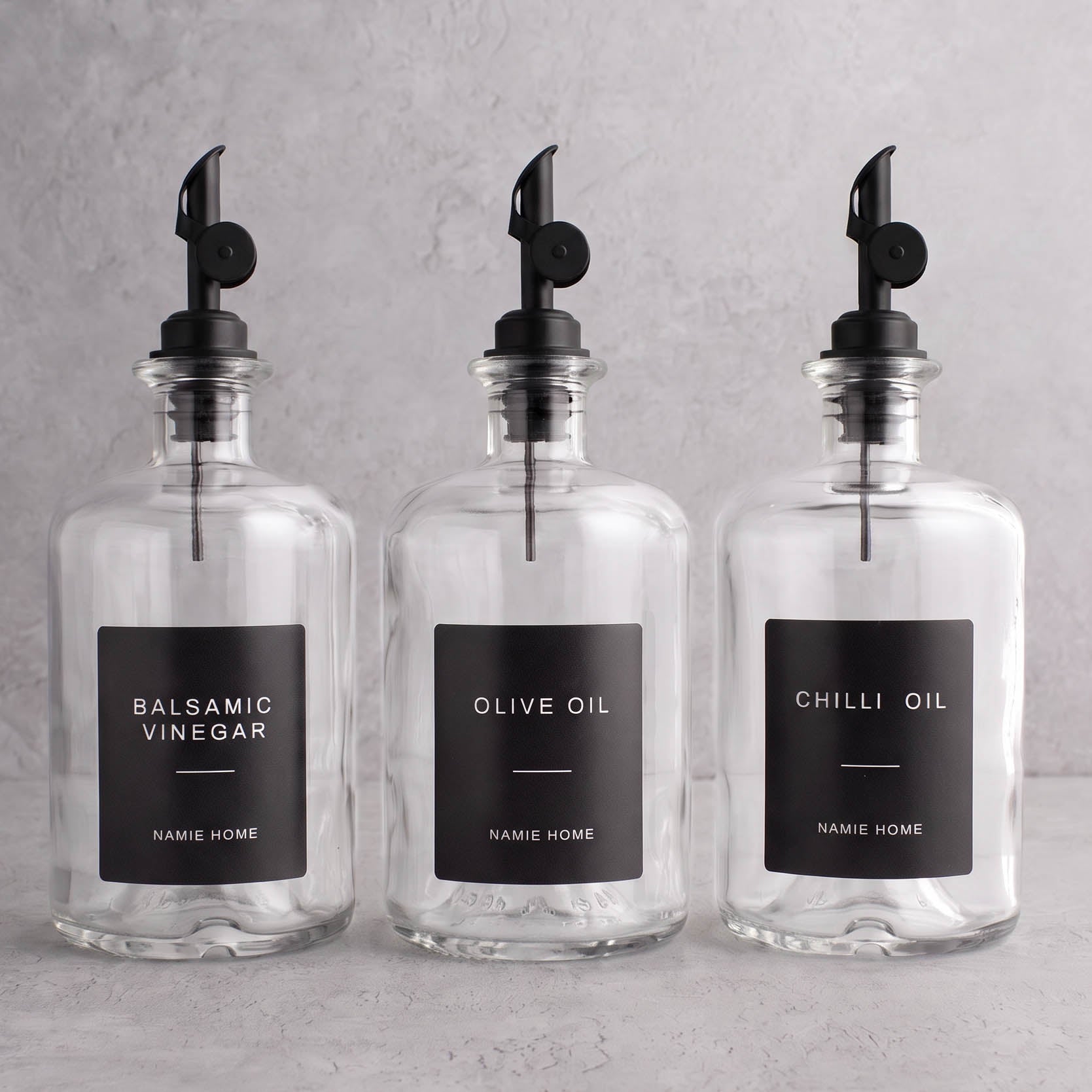 Clear Glass Oil & Vinegar Set of 3