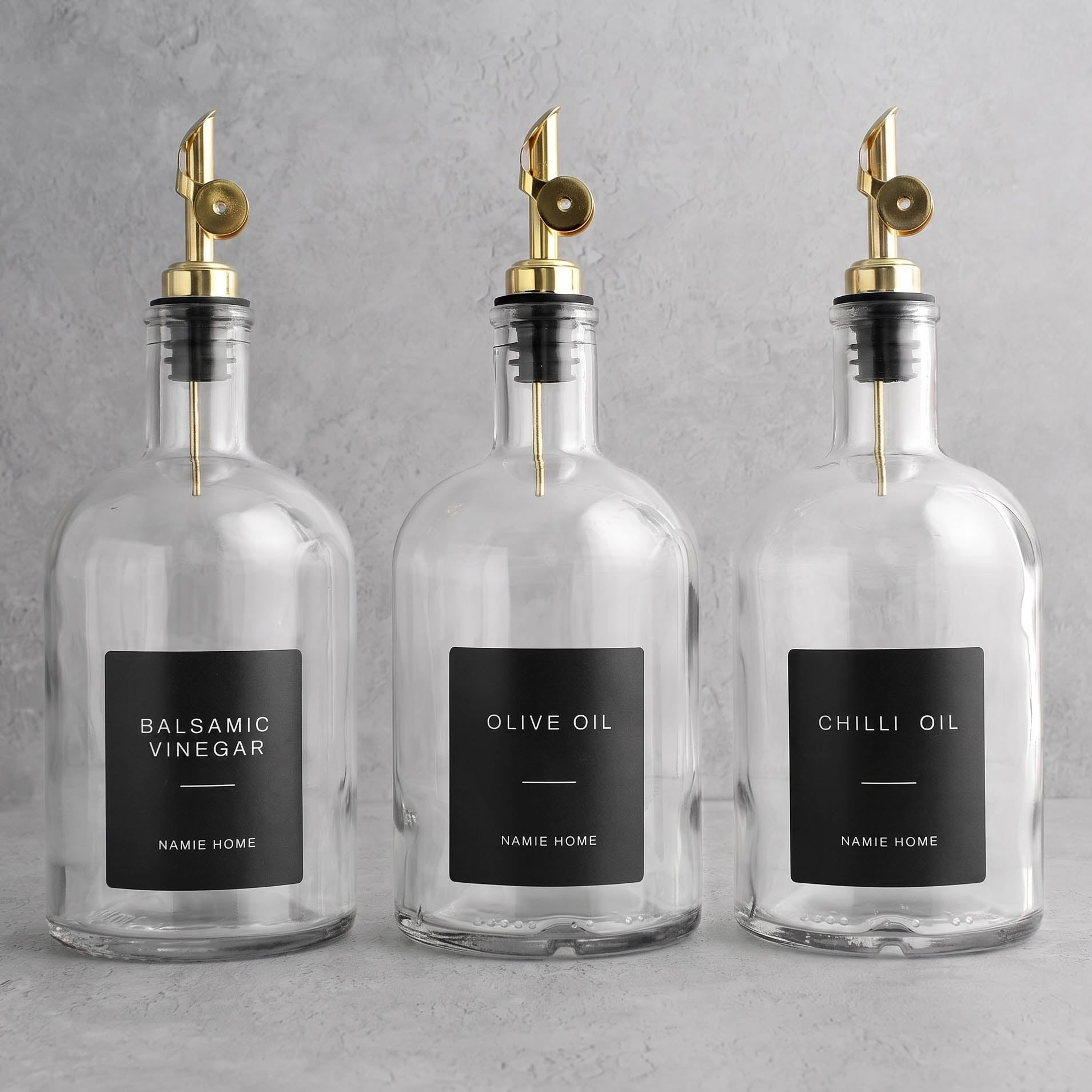 Clear Glass Tall Neck Oil & Vinegar Set of 3
