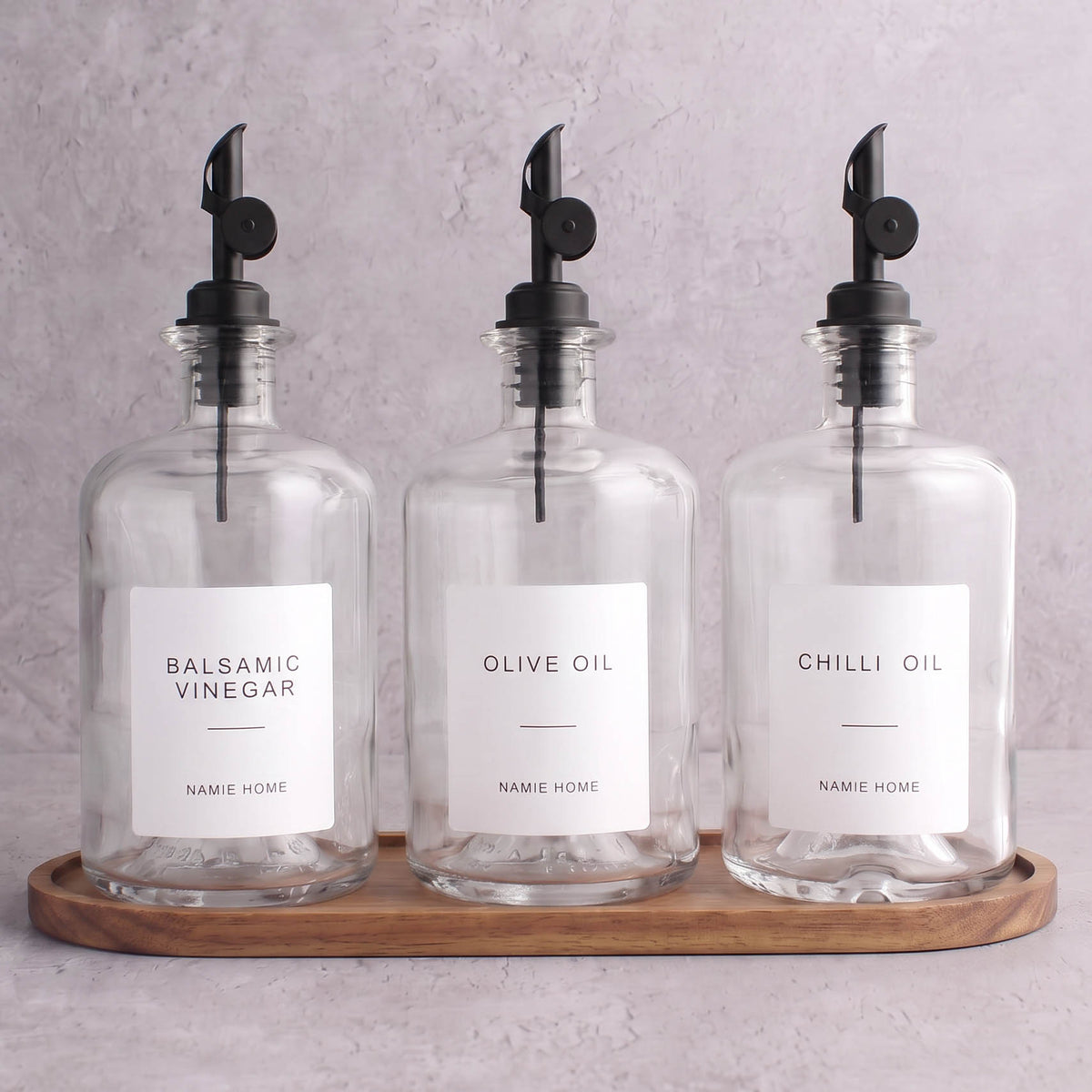 Clear Glass Oil & Vinegar Set of 3