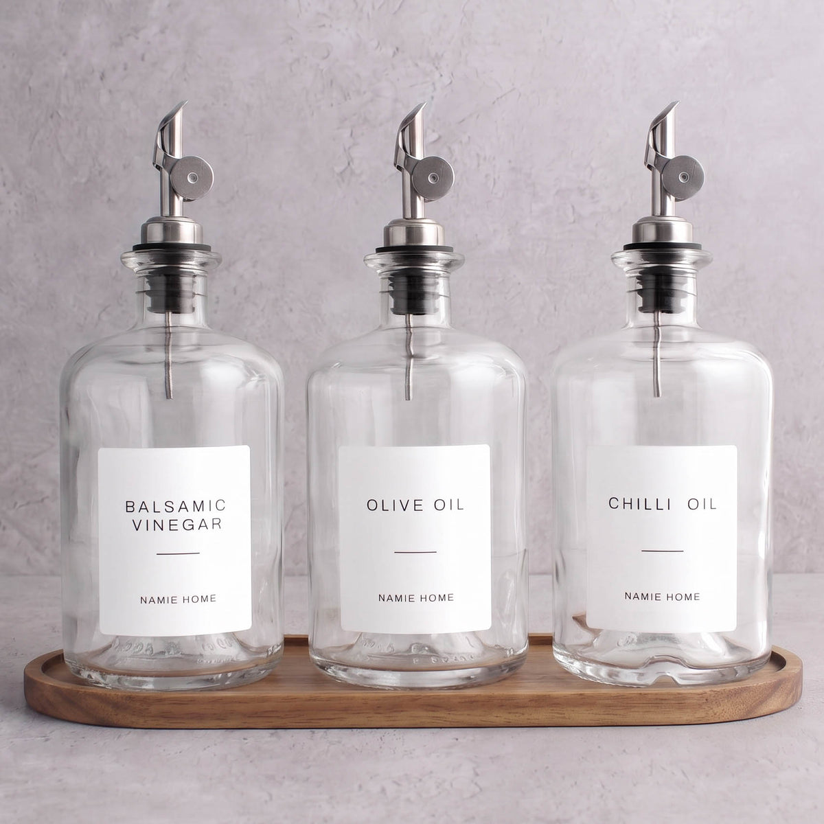 Clear Glass Oil & Vinegar Set of 3