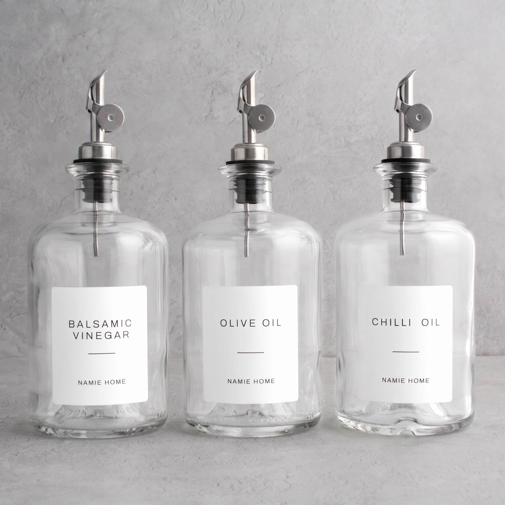 Clear Glass Oil & Vinegar Set of 3