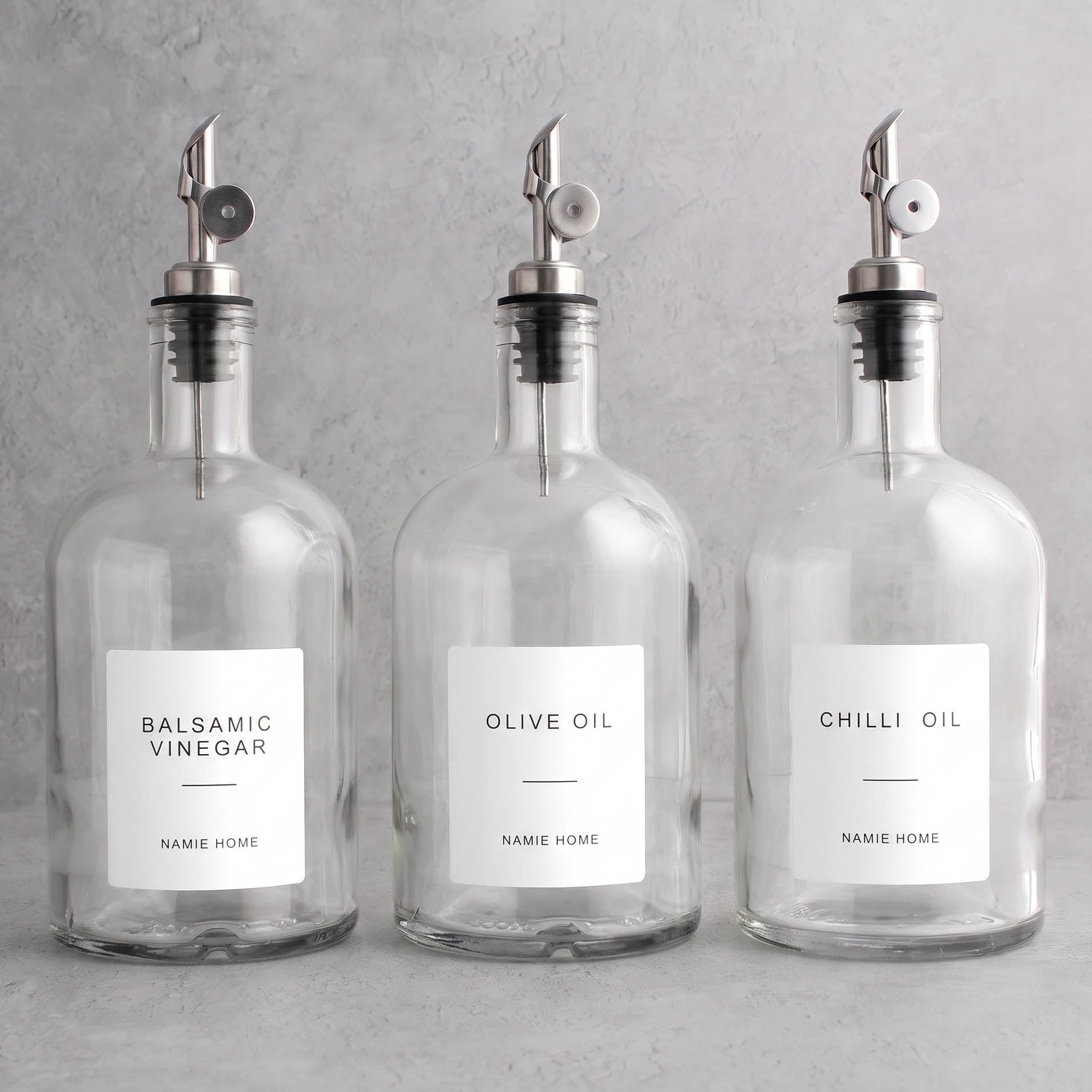 Clear Glass Tall Neck Oil & Vinegar Set of 3