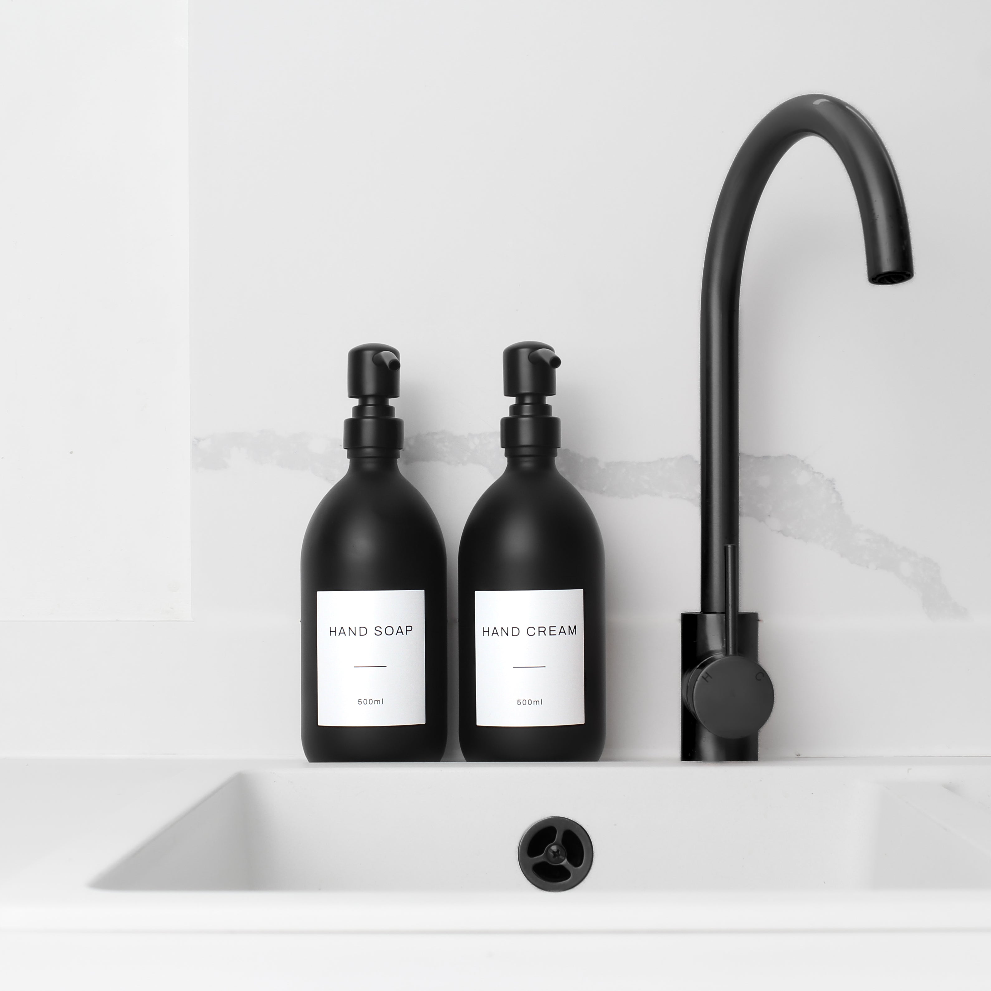Hand Soap & Hand Cream Matte Black Glass Set - Namie Home