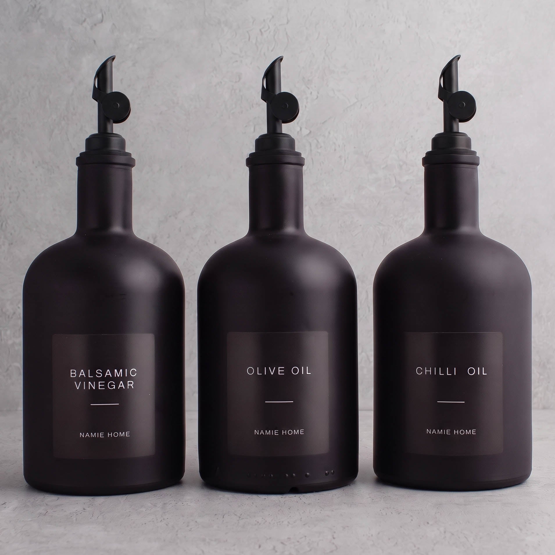 Matte Black Glass Tall Neck Oil & Vinegar Set of 3