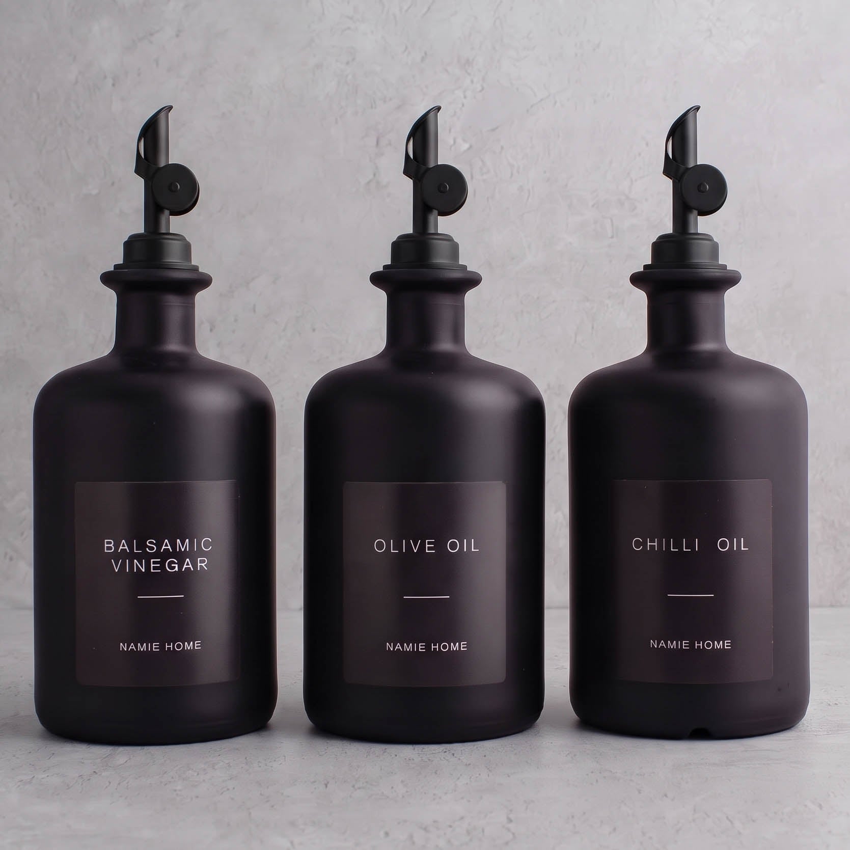 Matte Black Glass Oil & Vinegar Set of 3
