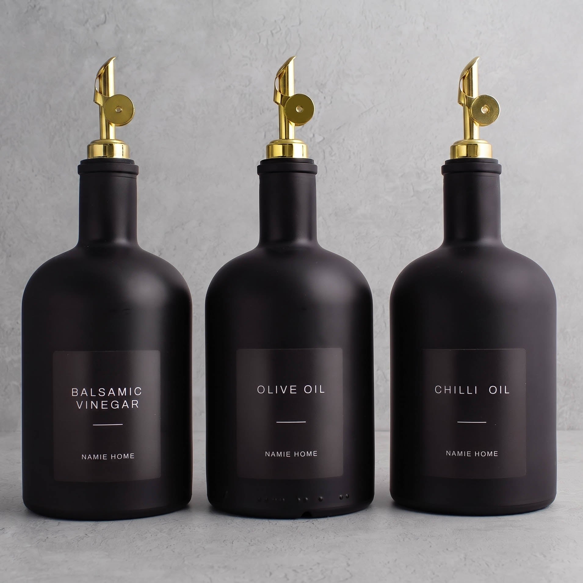 Matte Black Glass Tall Neck Oil & Vinegar Set of 3