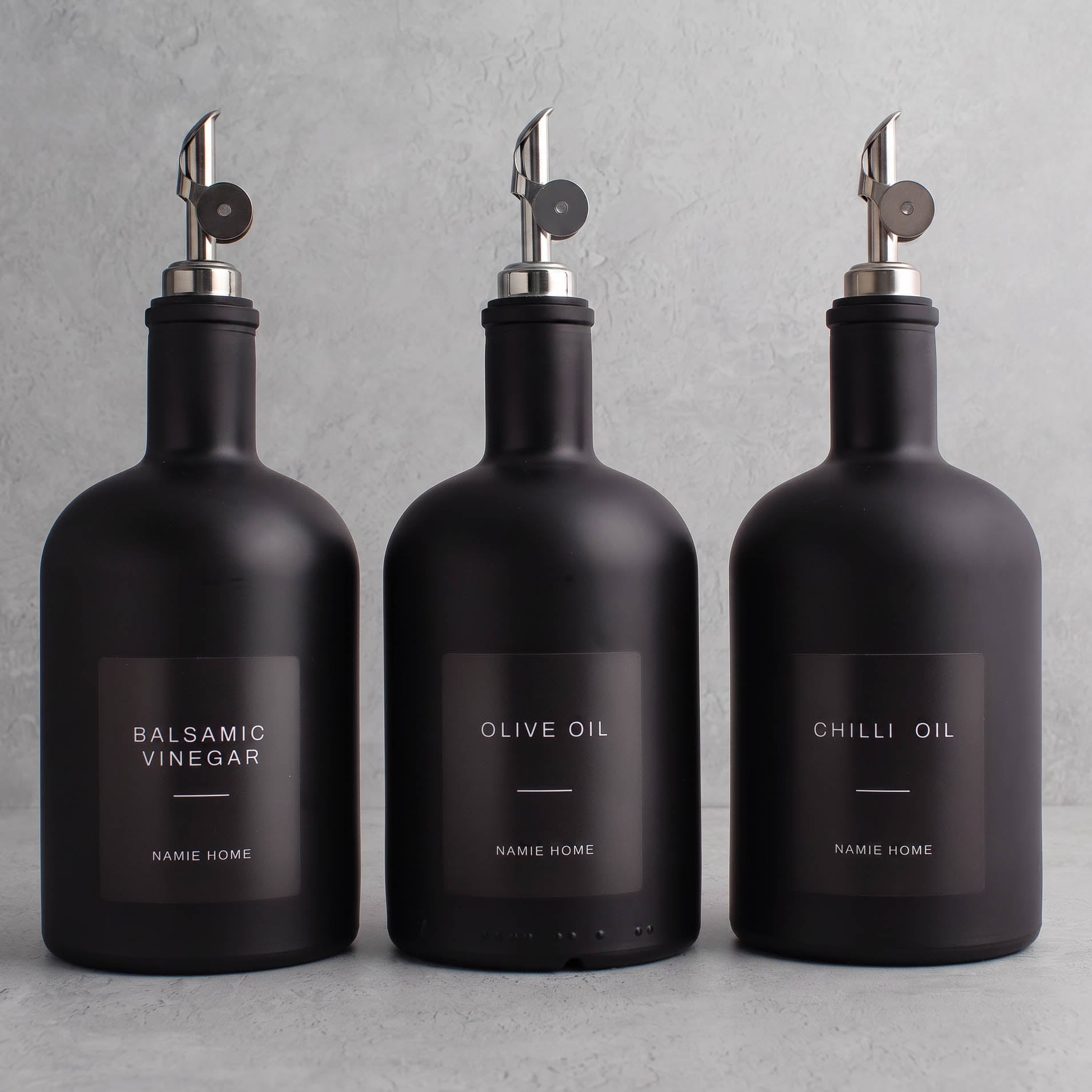 Matte Black Glass Tall Neck Oil & Vinegar Set of 3
