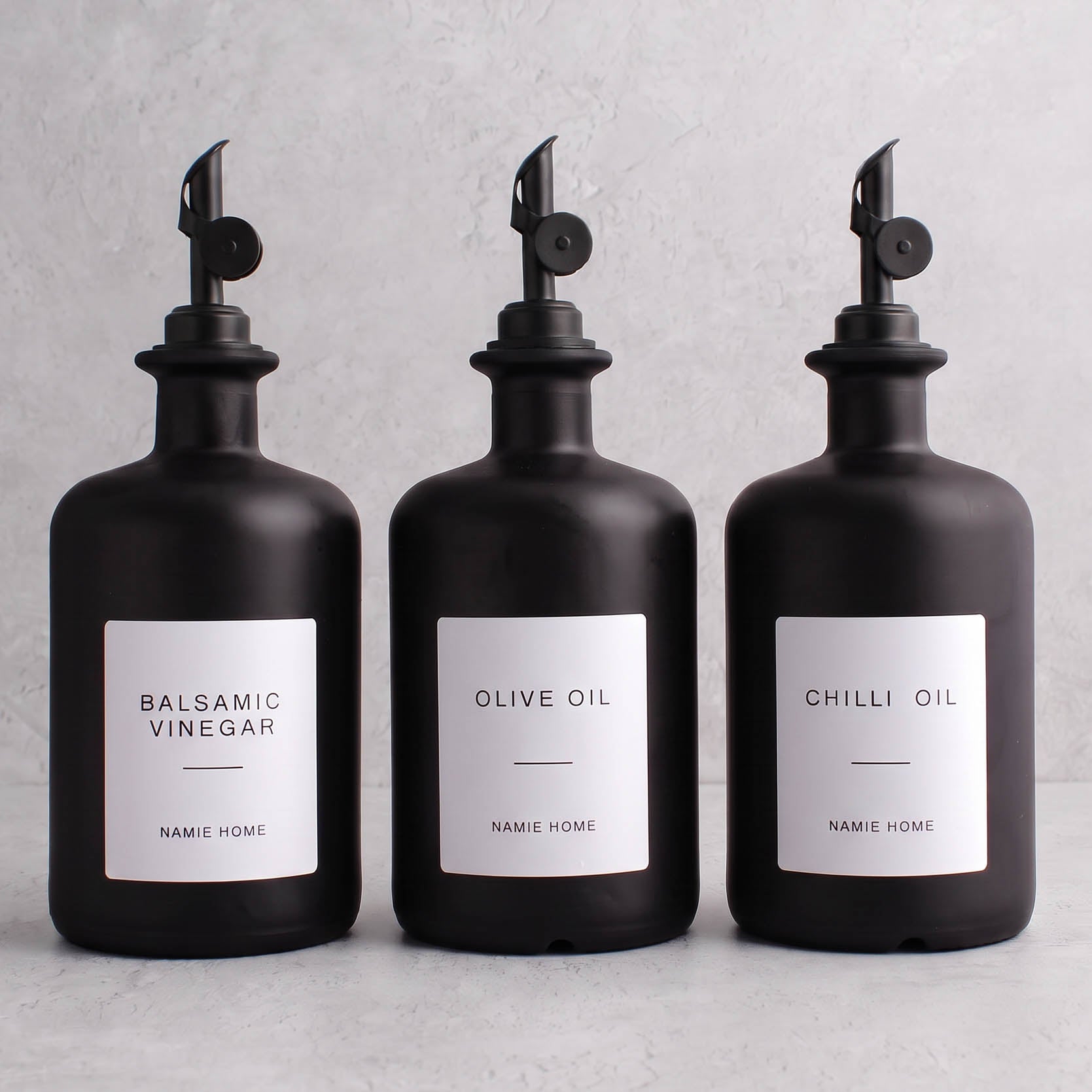 Matte Black Glass Oil & Vinegar Set of 3