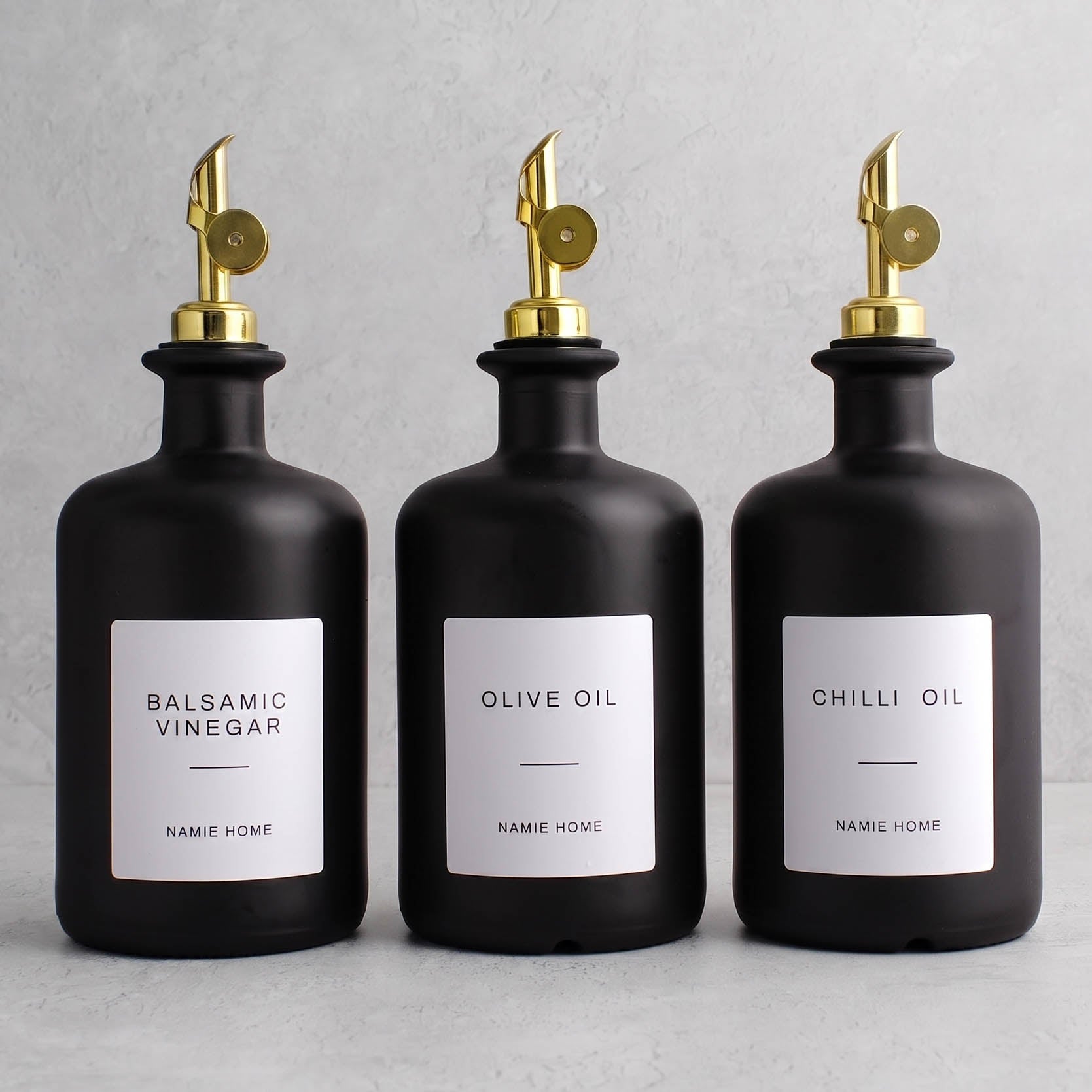 Matte Black Glass Oil & Vinegar Set of 3