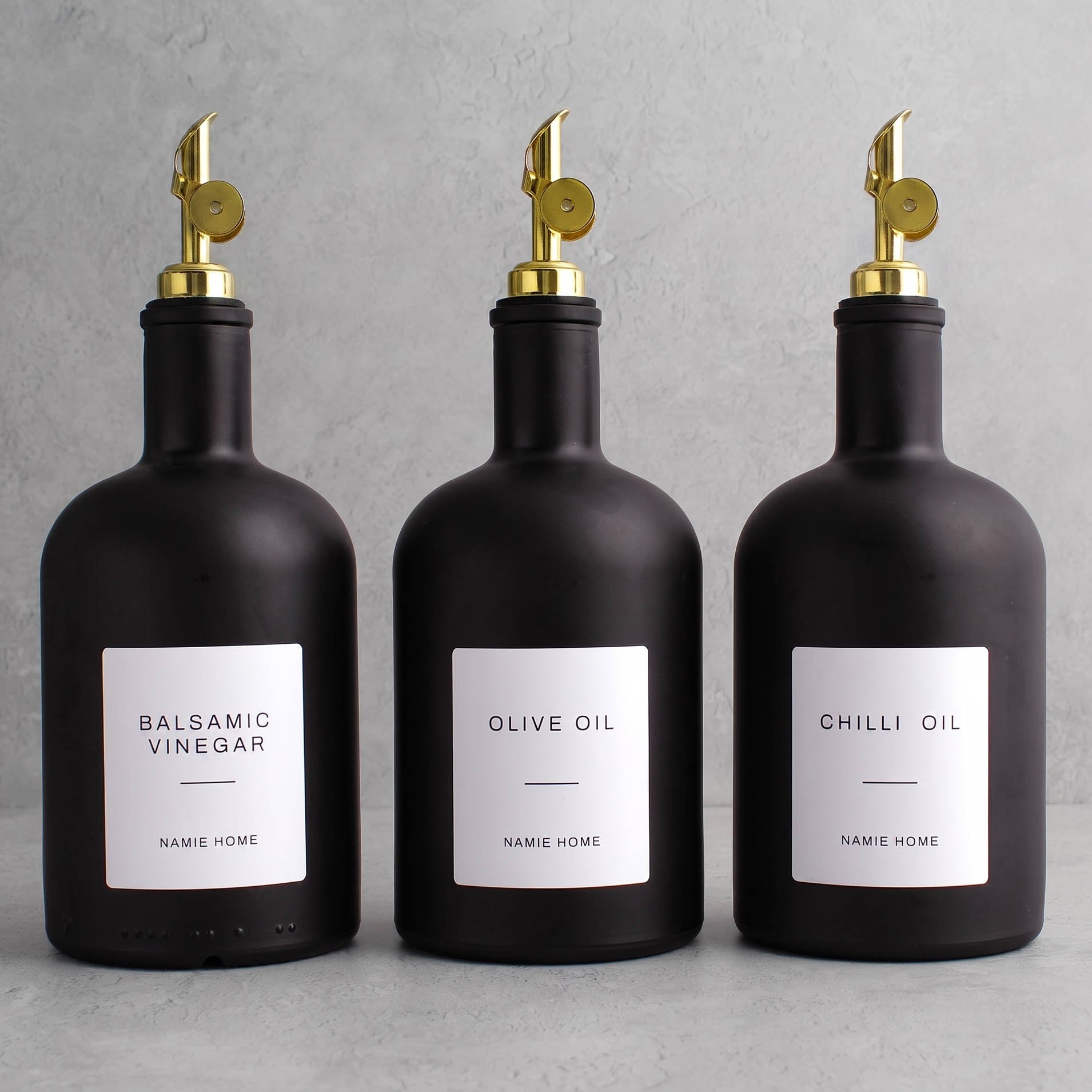 Matte Black Glass Tall Neck Oil & Vinegar Set of 3