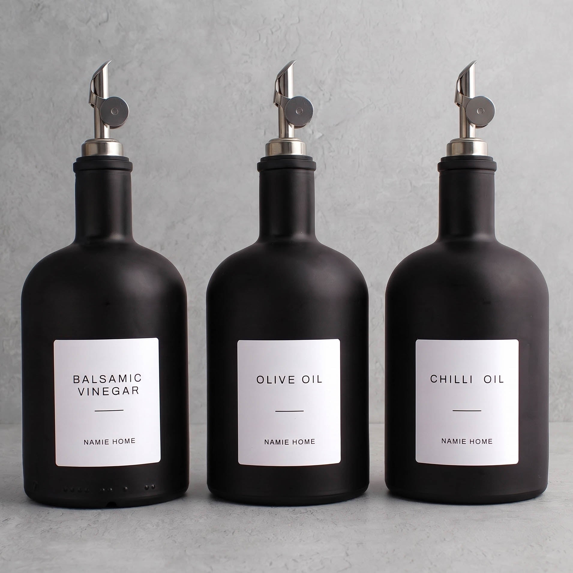 Matte Black Glass Tall Neck Oil & Vinegar Set of 3