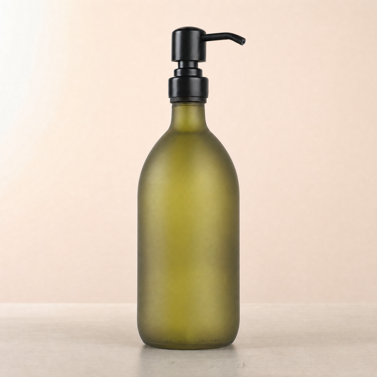 Frosted Green Glass Dispenser, matte black pump