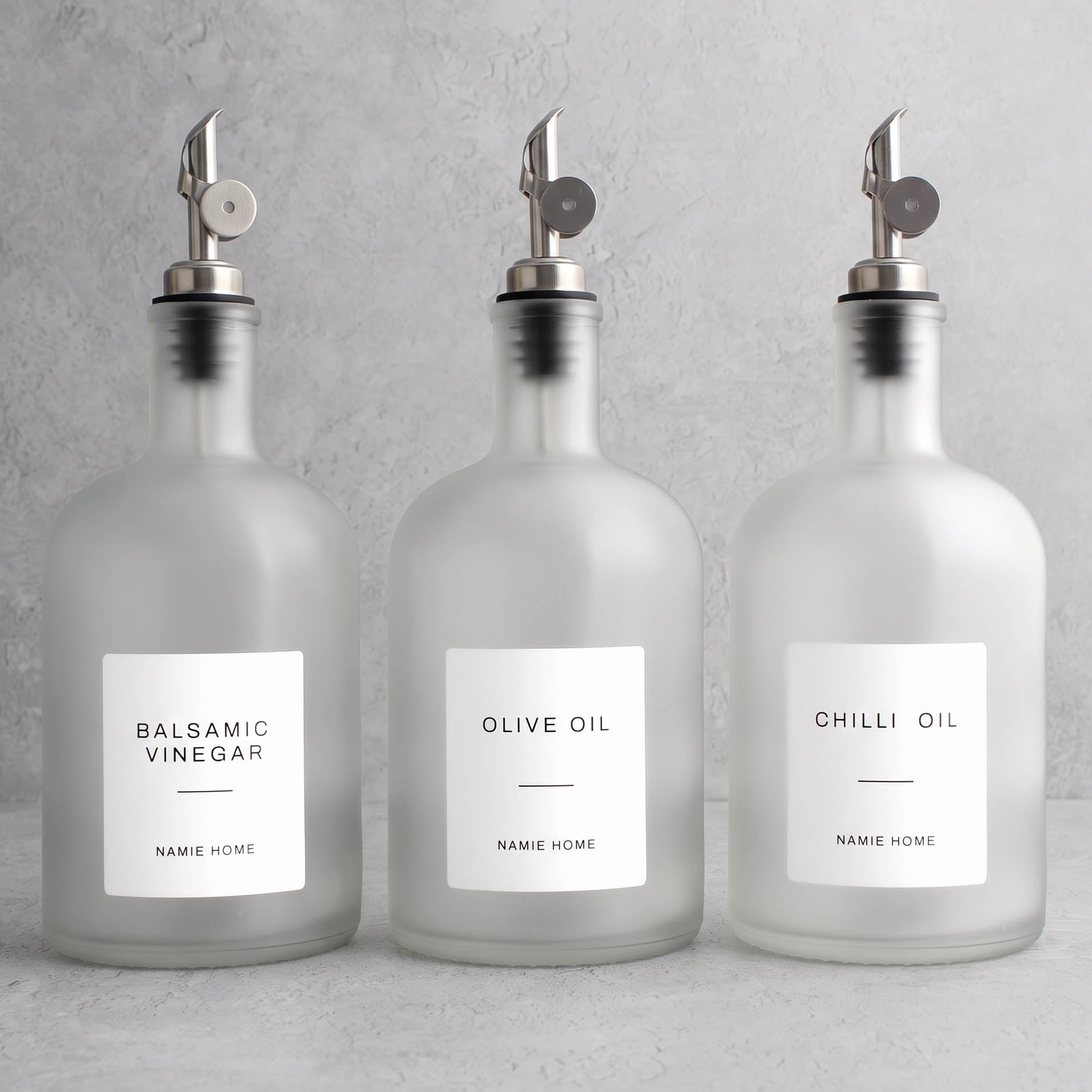 Frosted White Glass Tall Neck Oil & Vinegar Set of 3