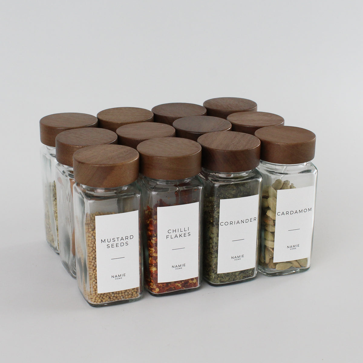 Spice Jar Set With Acacia Lids & 36 White Labels 2