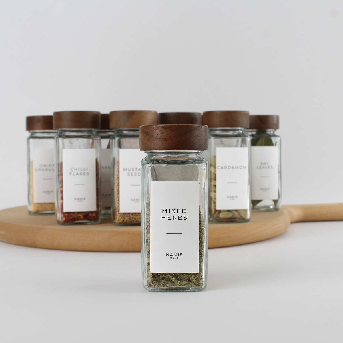 Spice Jar Set With Acacia Lids & 36 White Labels 8