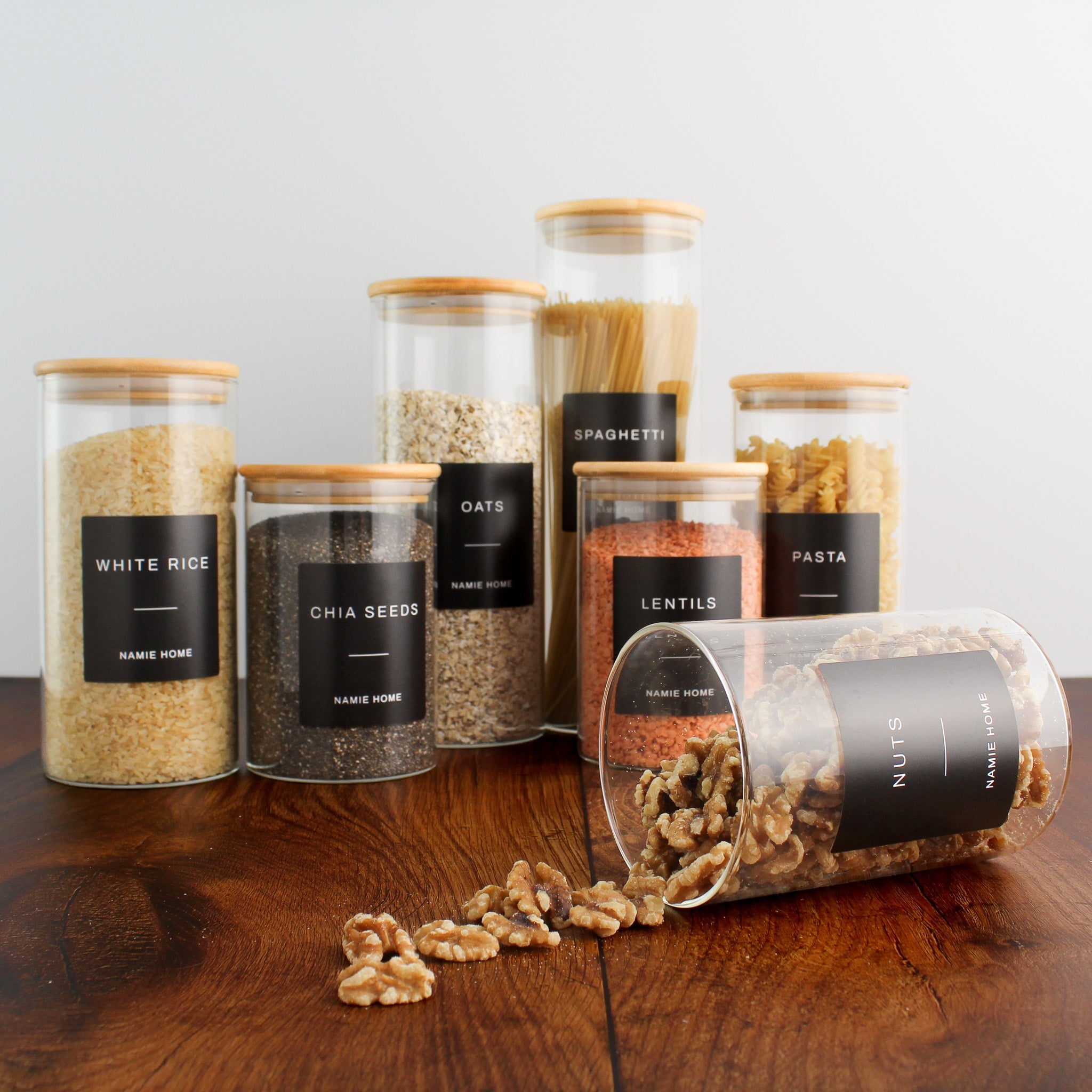 Pantry Storage Jar Set With Bamboo Lids - Black Labels