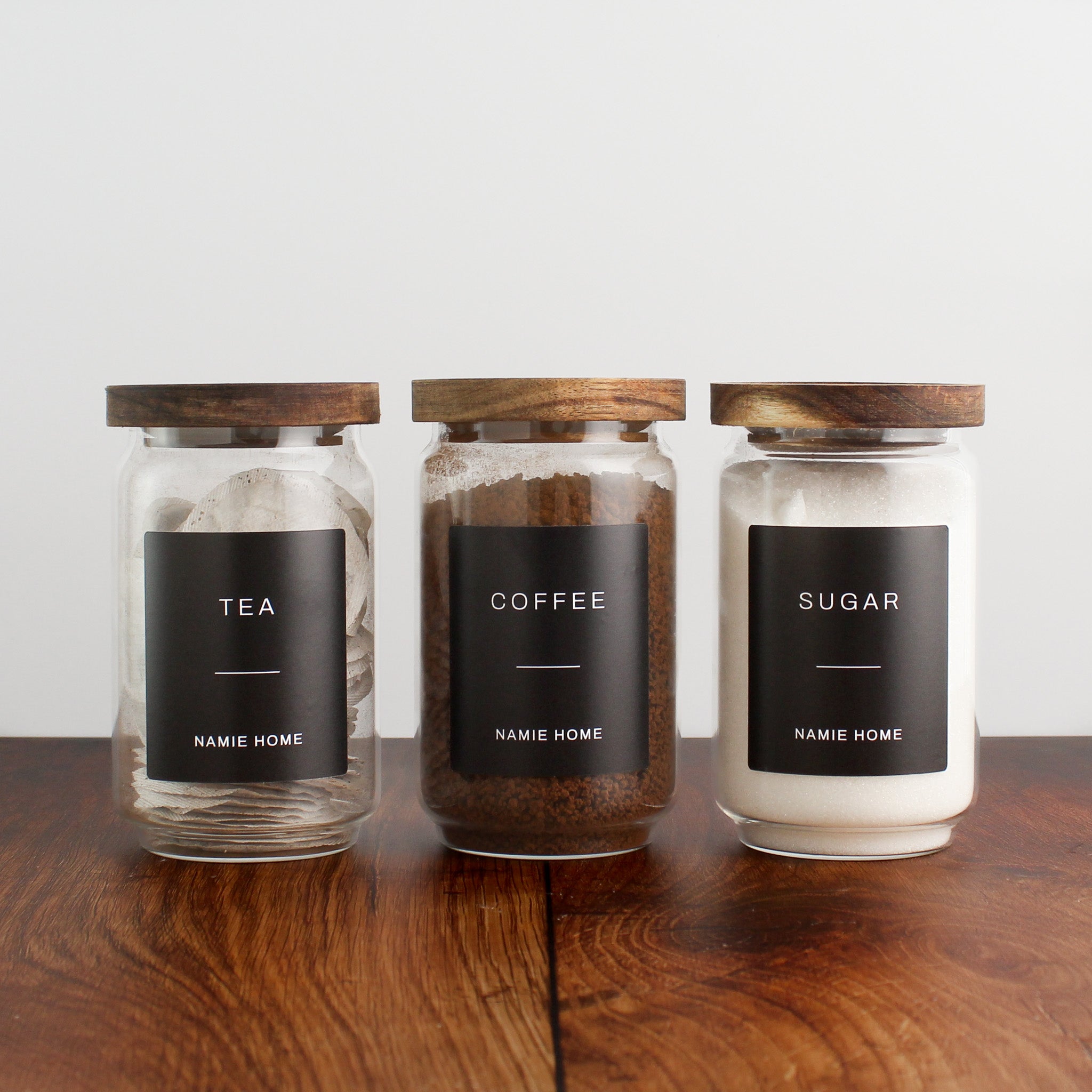 Tea Coffee Sugar Storage Jar Set With Acacia Lids - Namie Home