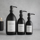 Labelled Matte Black Glass Dispenser Bottle With Matte Black Pump - Namie Home
