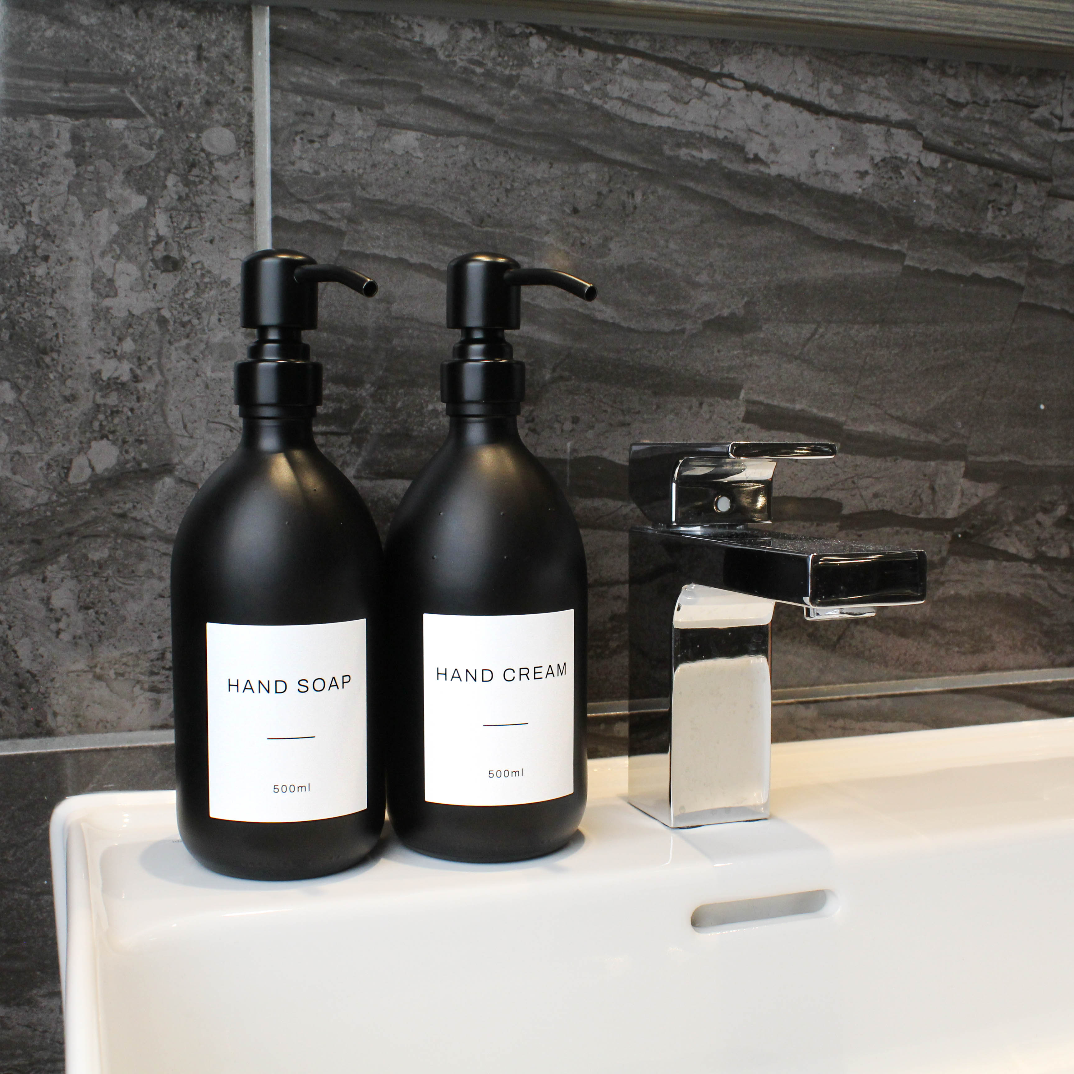 Hand Soap & Hand Cream Matte Black Glass Set - Namie Home
