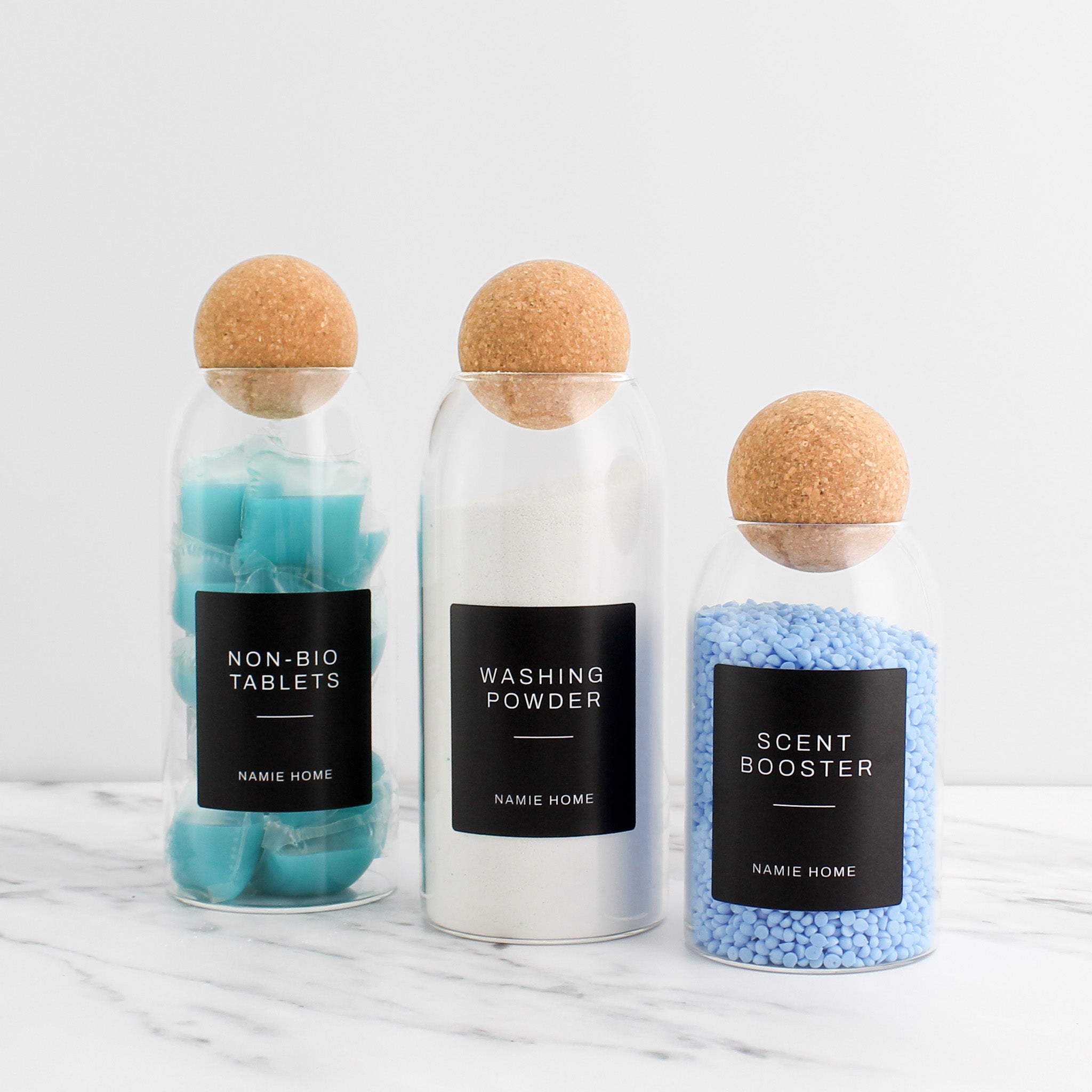Glass Storage Jar With Cork Ball Lid For Laundry - Namie Home