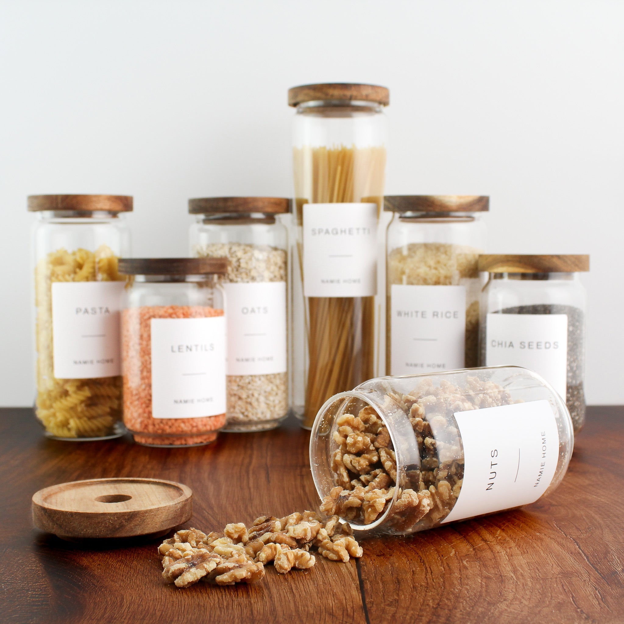 Pantry Storage Jar Set With Acacia Lids - White Labels