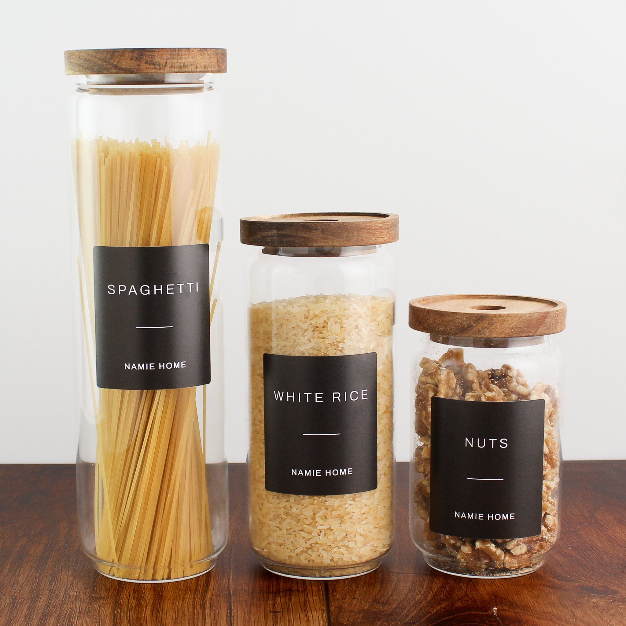 Pantry Storage Jar Set With Acacia Lids - Black Labels