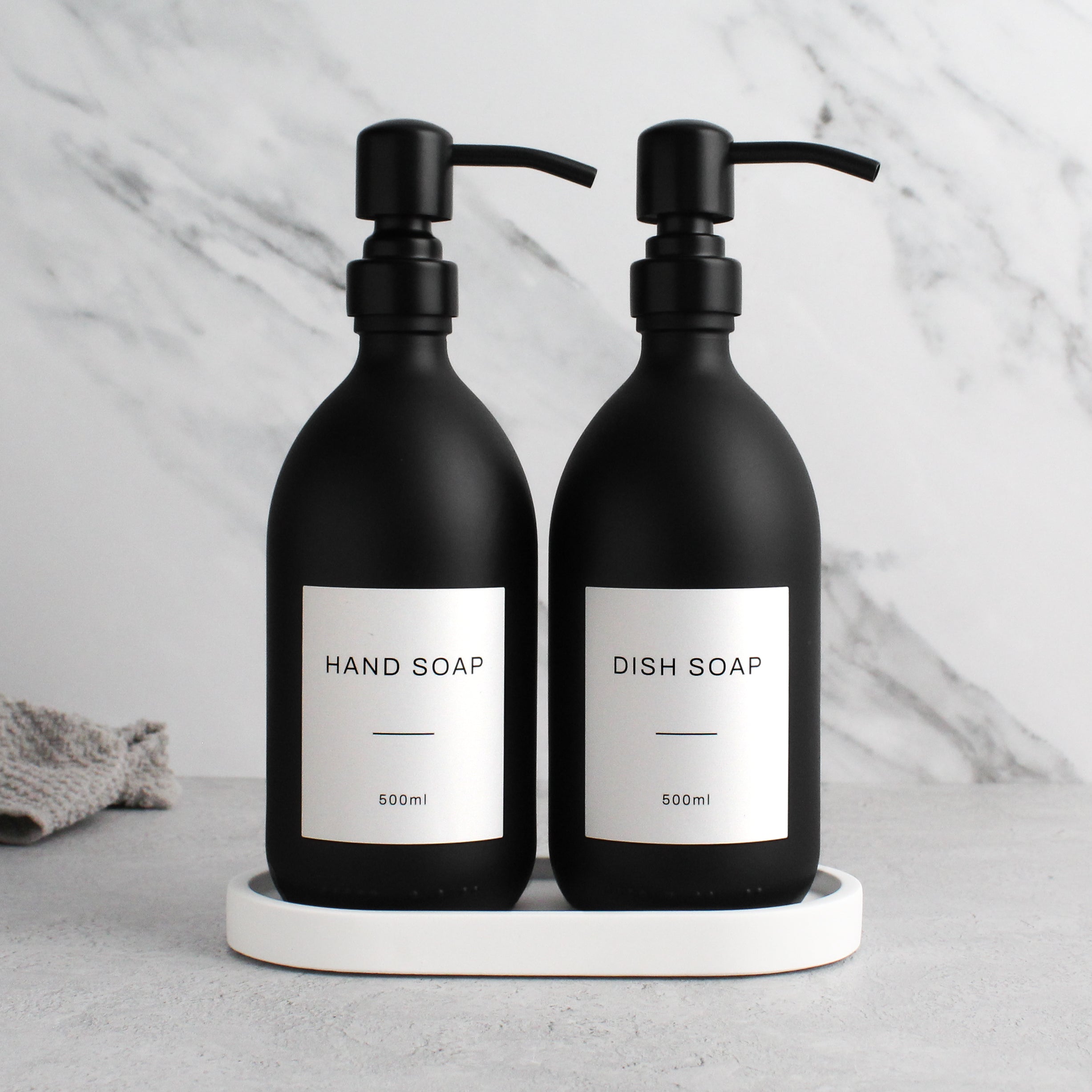 White Tray & Matte Black Dispenser Double Set - Namie Home