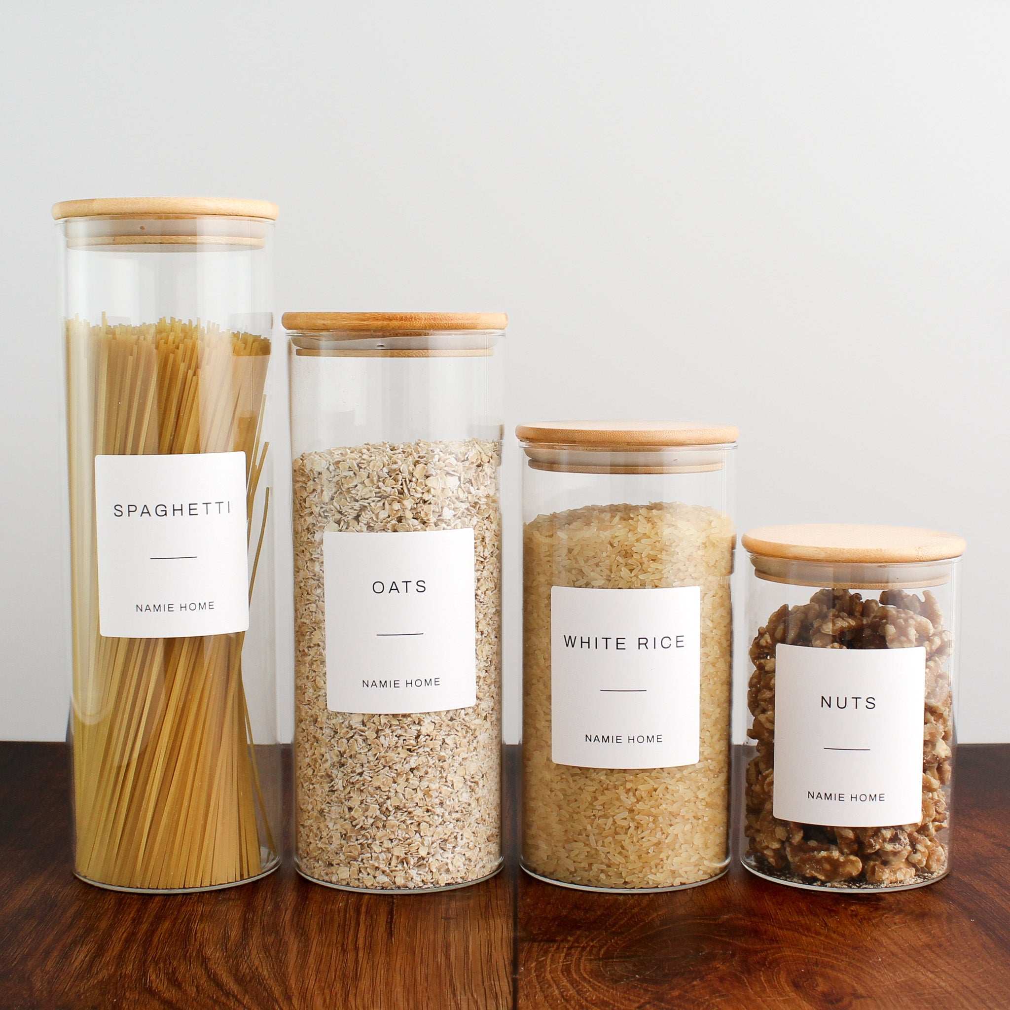 Pantry Storage Jar Set With Bamboo Lids - White Labels