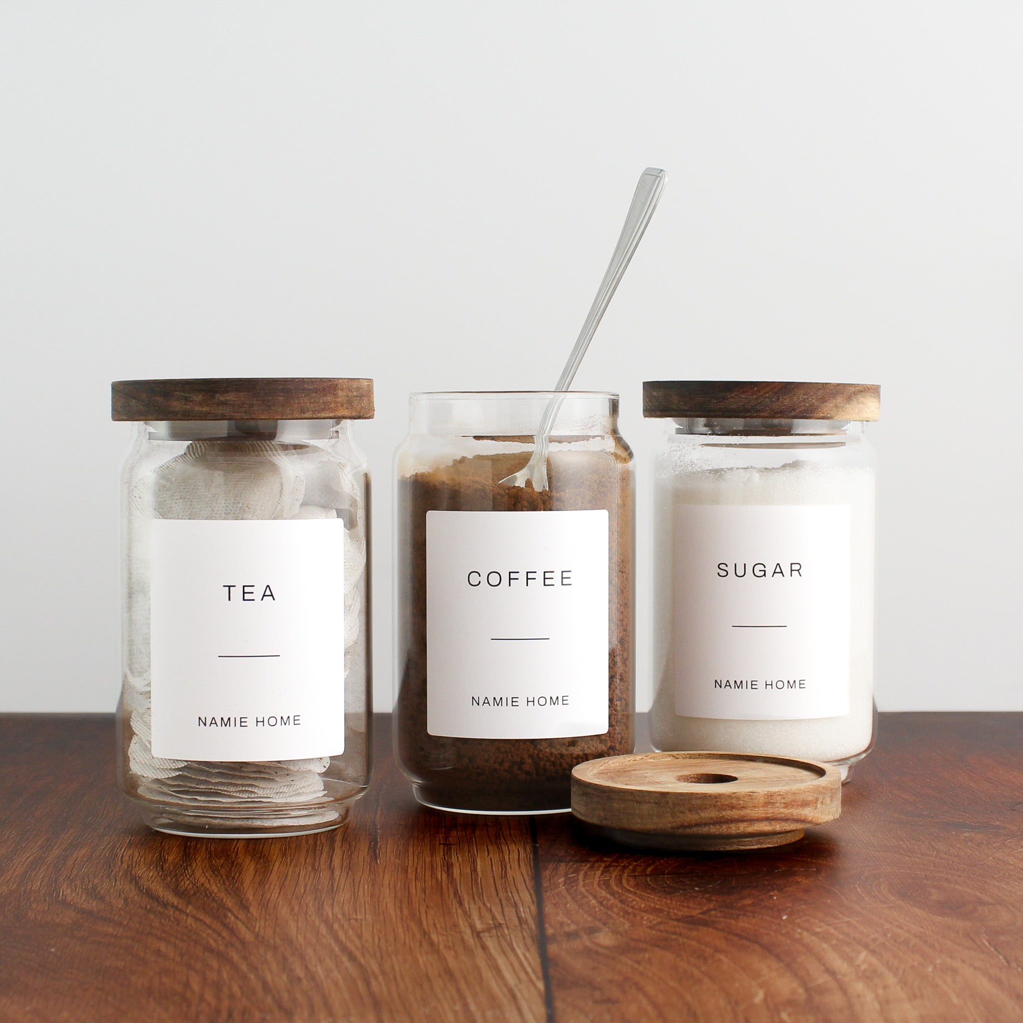 Tea Coffee Sugar Storage Jar Set With Acacia Lids - Namie Home