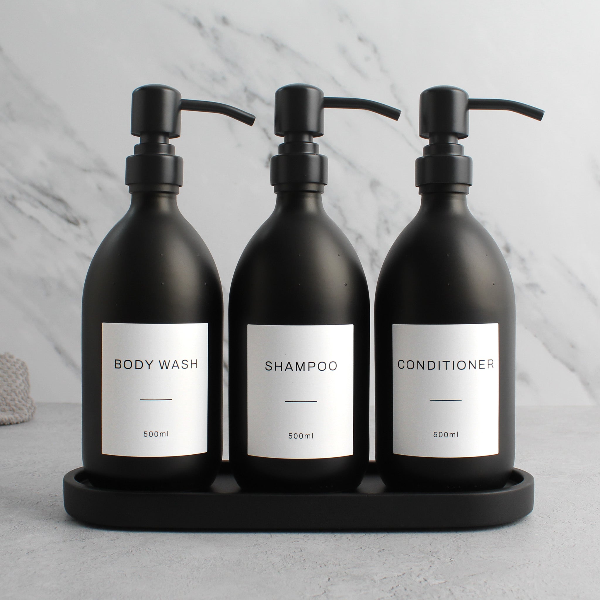 Black Tray & Matte Black Dispenser Triple Set - Namie Home