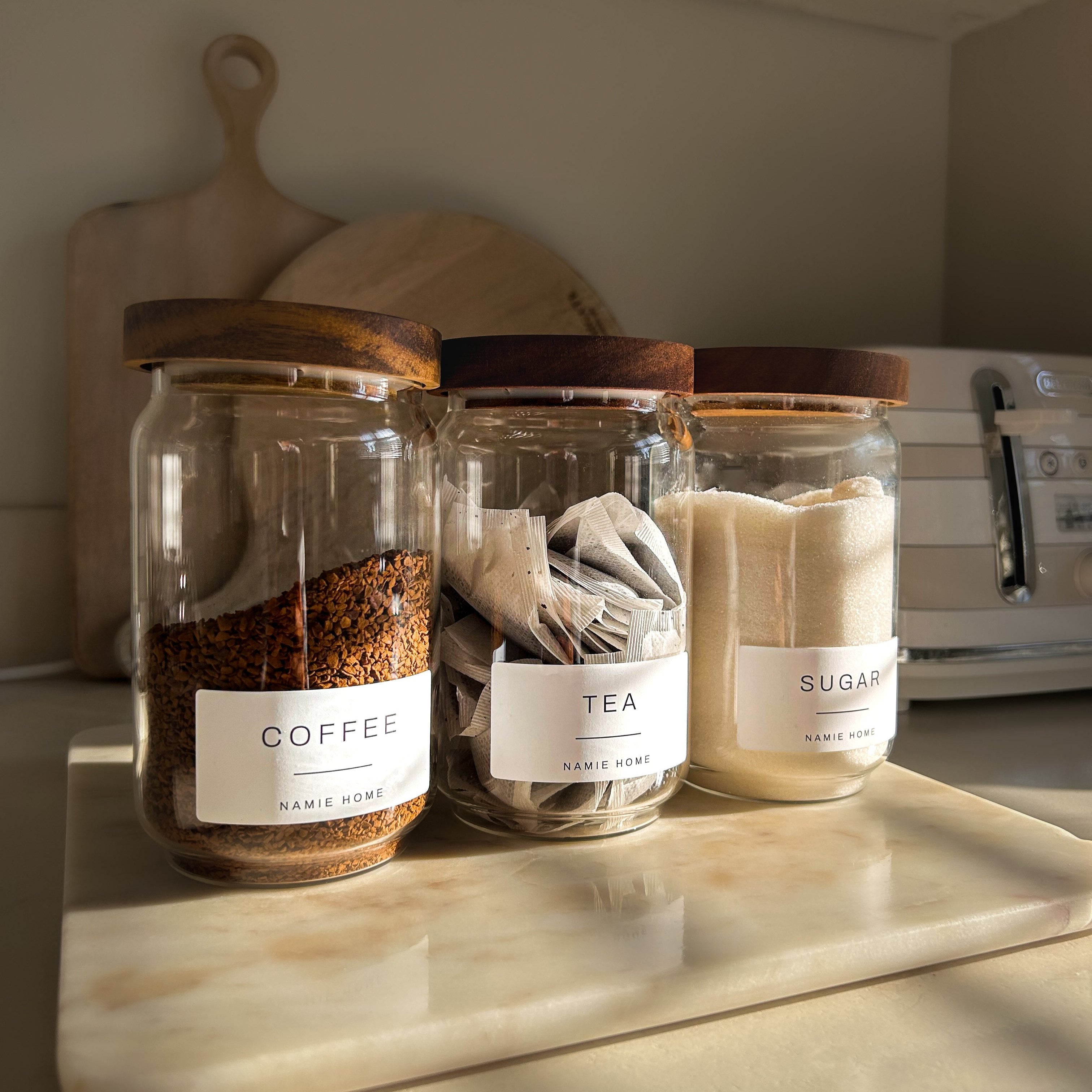 Tea Coffee Sugar Storage Jar Set With Acacia Lids - Namie Home
