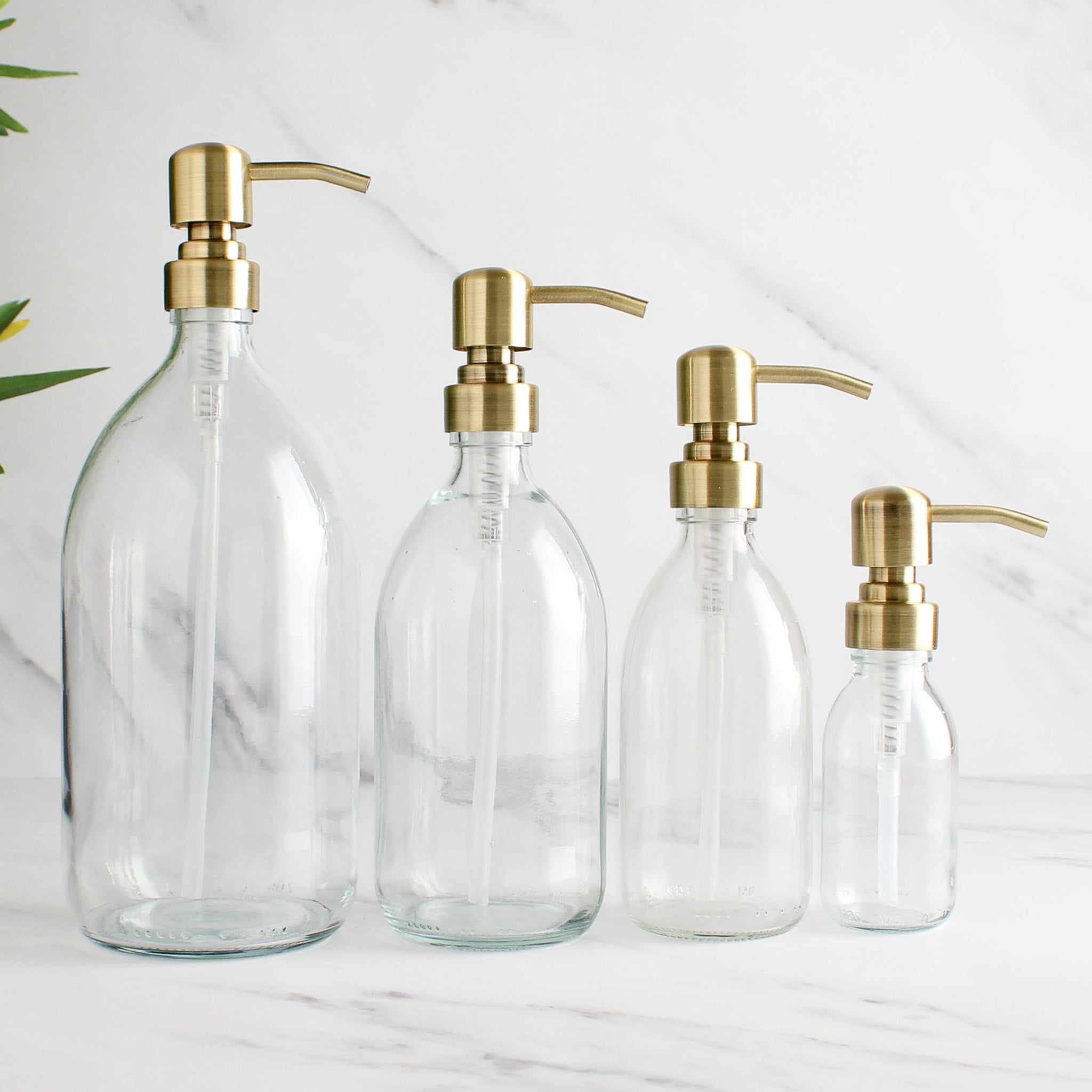 Clear Glass Dispenser Bottle With Gold Pump - Namie Home