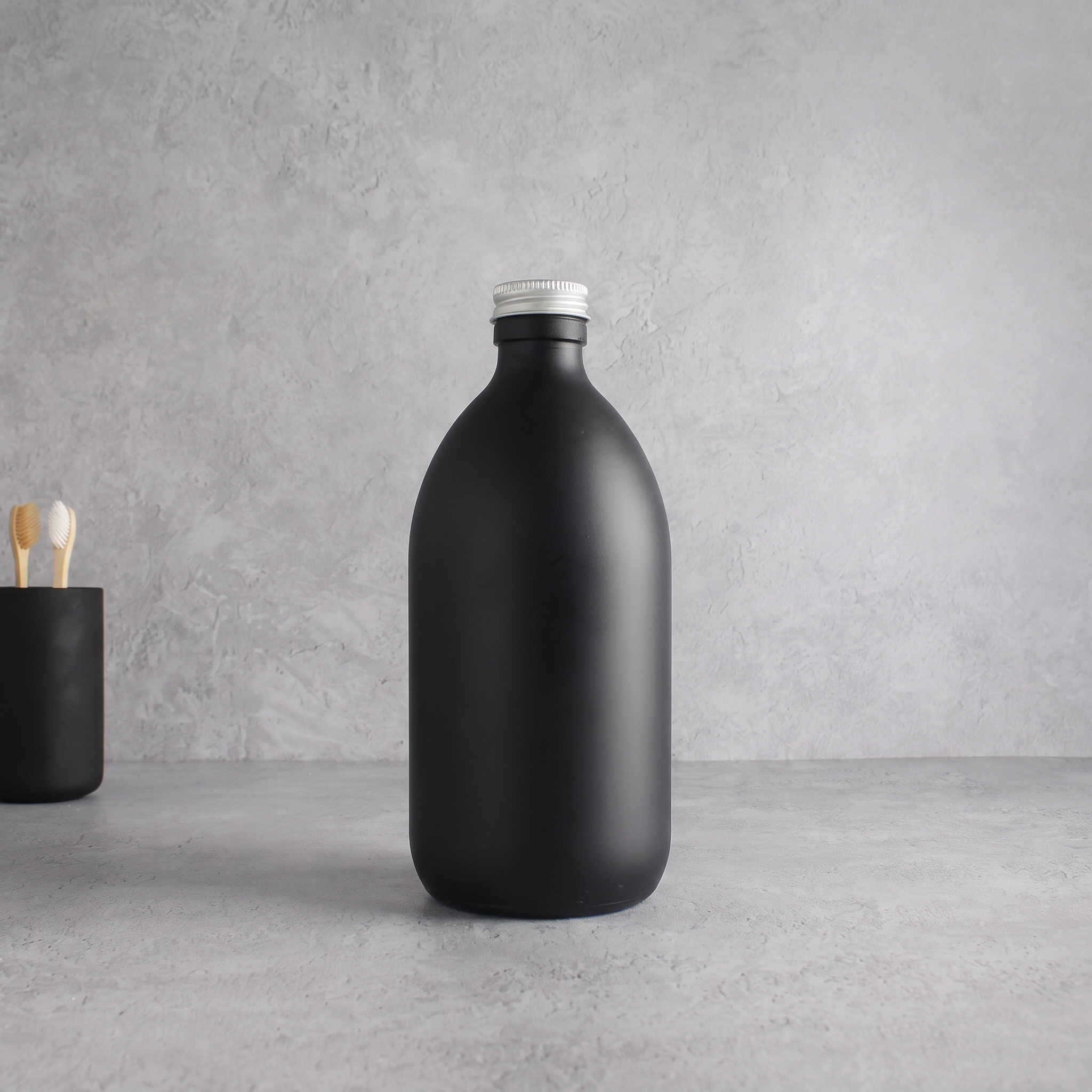 Matte Black Glass Bottle With Screw Cap - Namie Home