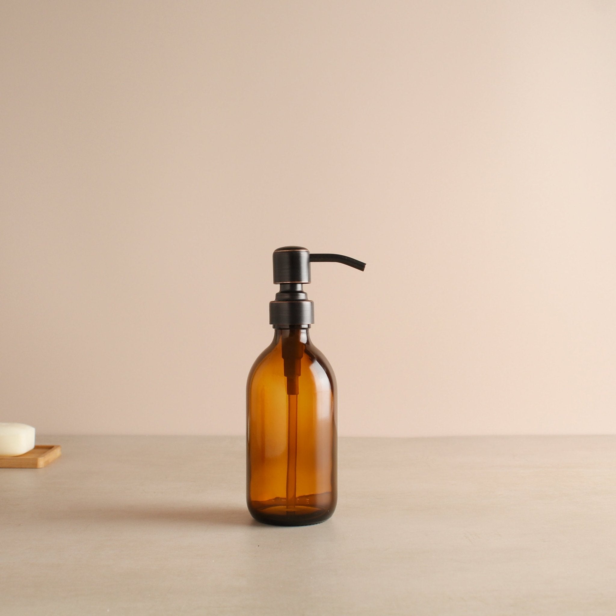 Amber Glass Dispenser Bottle Black/Copper Pump - Namie Home