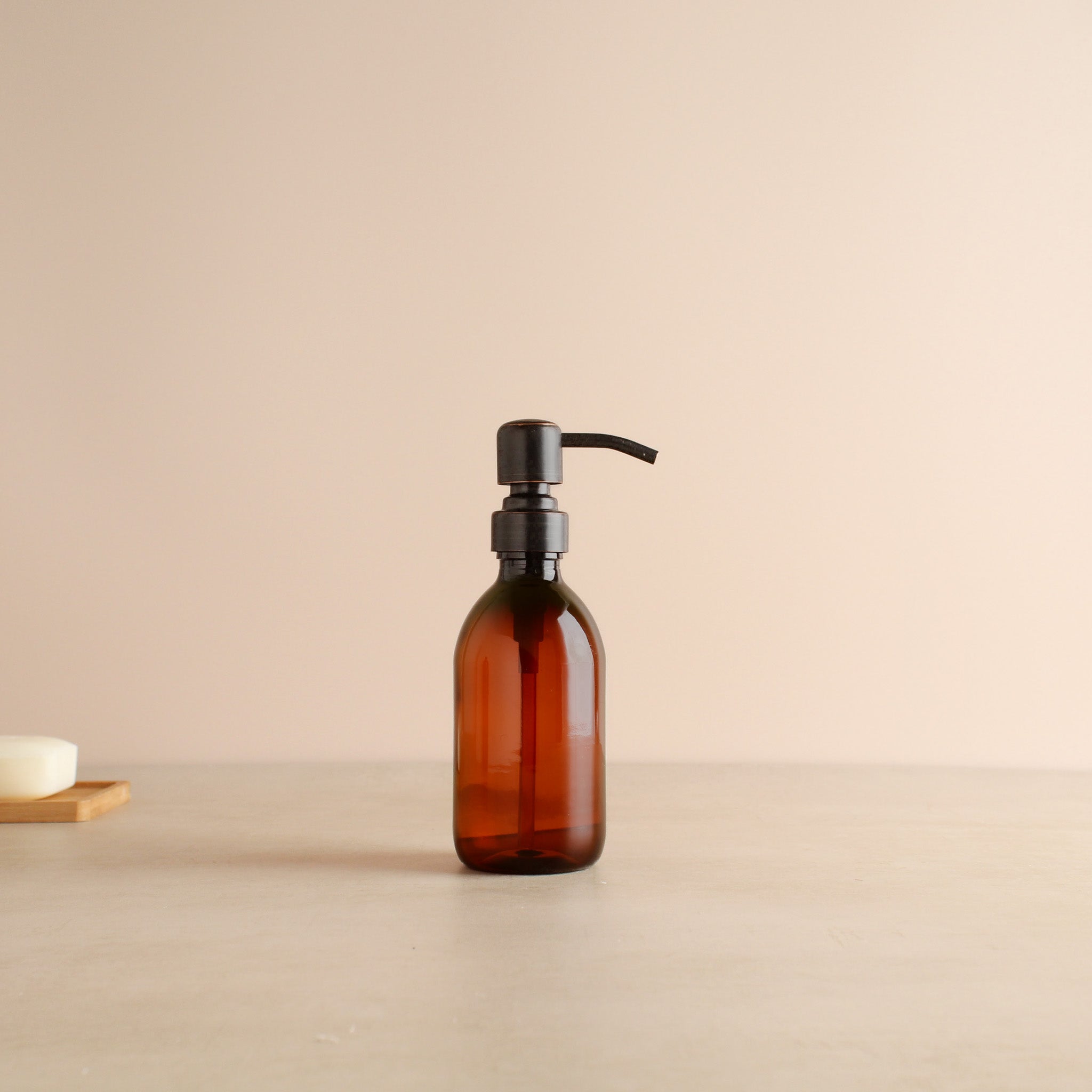 Amber Plastic Dispenser Bottle With Black/Copper Pump - Namie Home