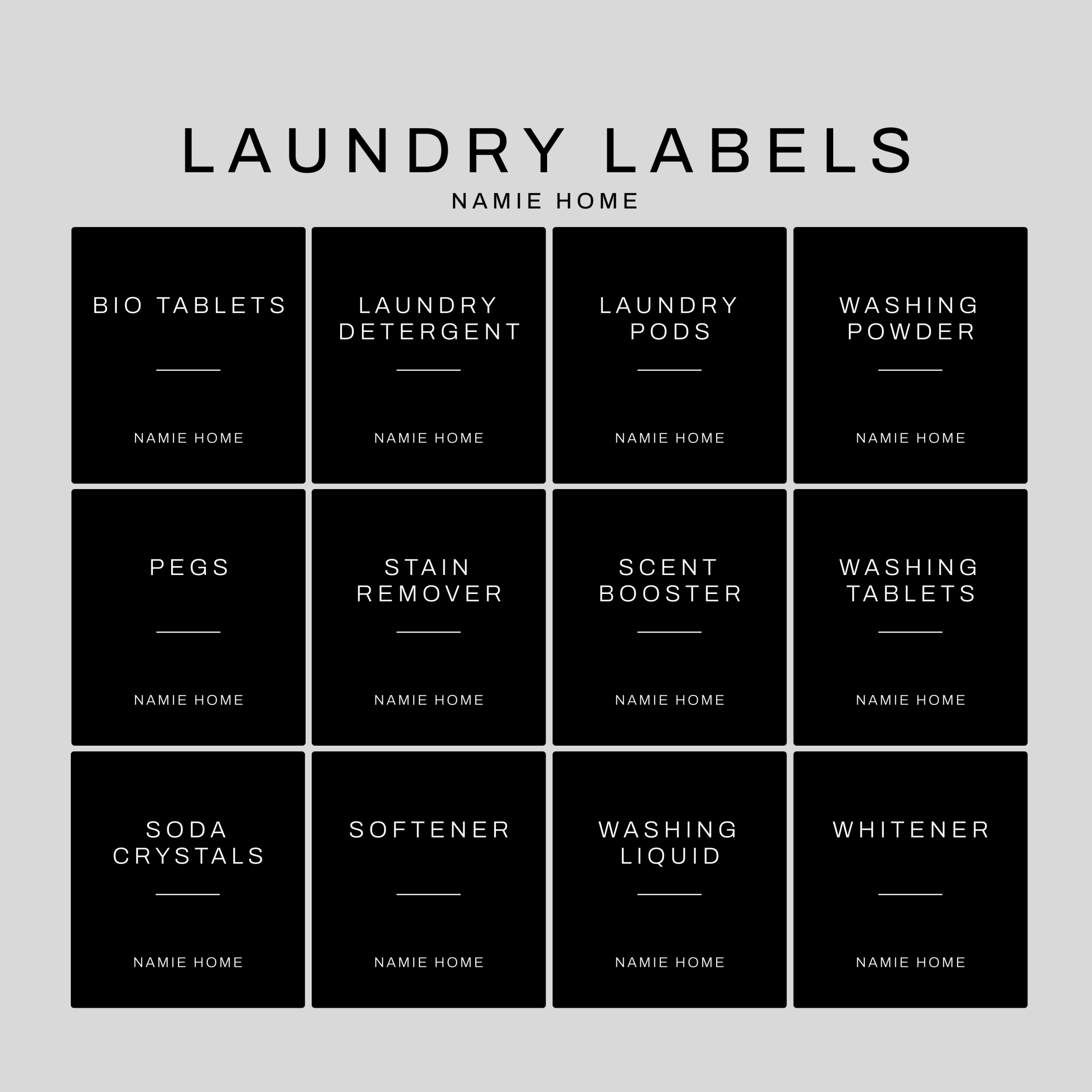 Black Laundry Labels - Namie Home
