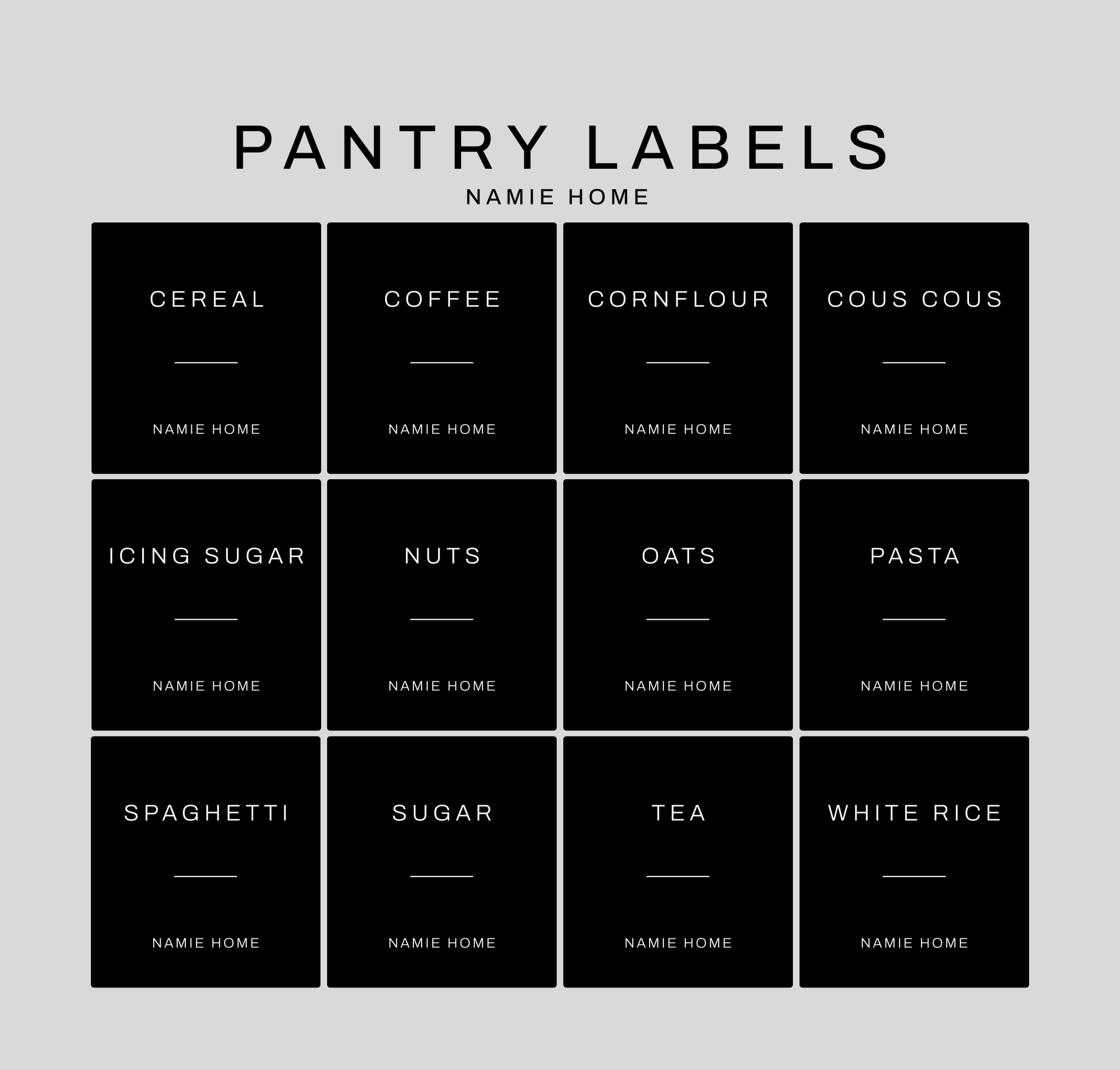 Black Waterproof Storage Jar Pantry Labels Stickers Organisation