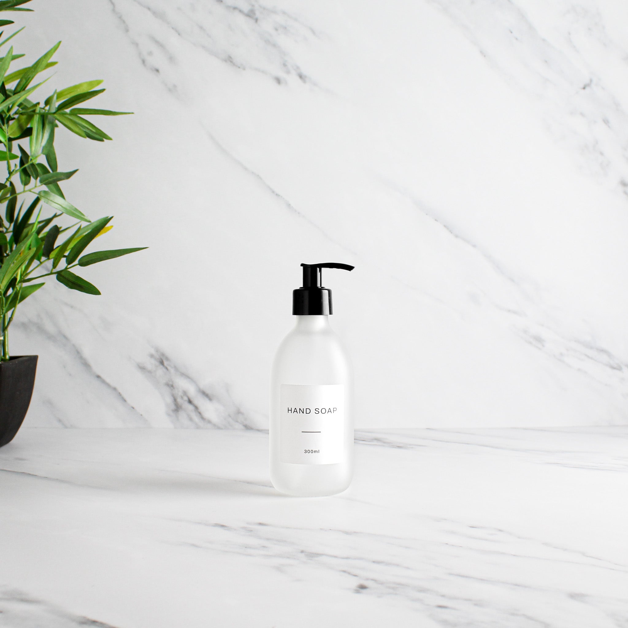 Labelled Frosted White Glass Dispenser Bottle With Black Pump - Namie Home