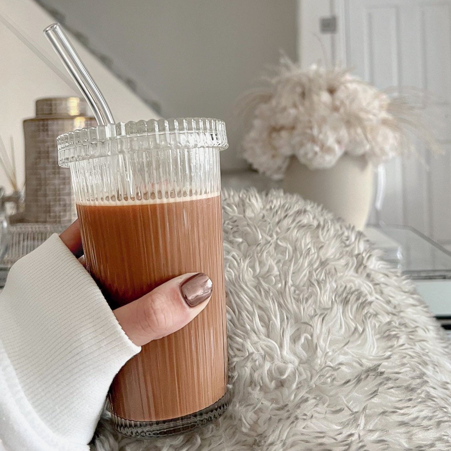 Glass Coffee Cup With Straw - Namie Home